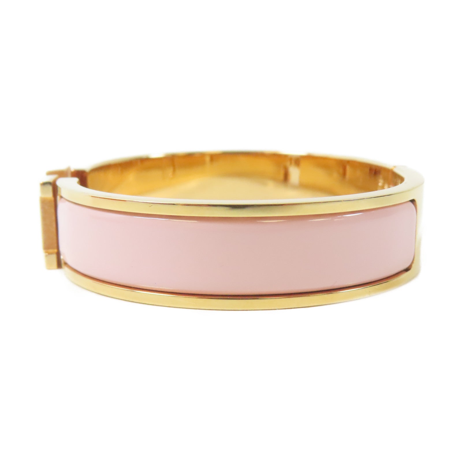 HERMES 金屬Clic H Bangle手鐲金色/Rose Sakura櫻花粉紅色#15.75cm