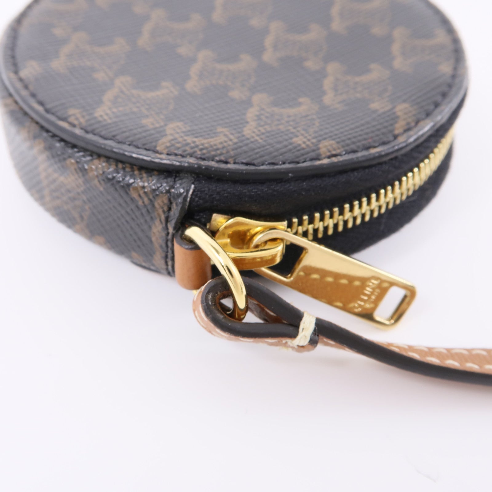 CELINE 塗層帆布Coin Case金扣零錢包黑色/棕色