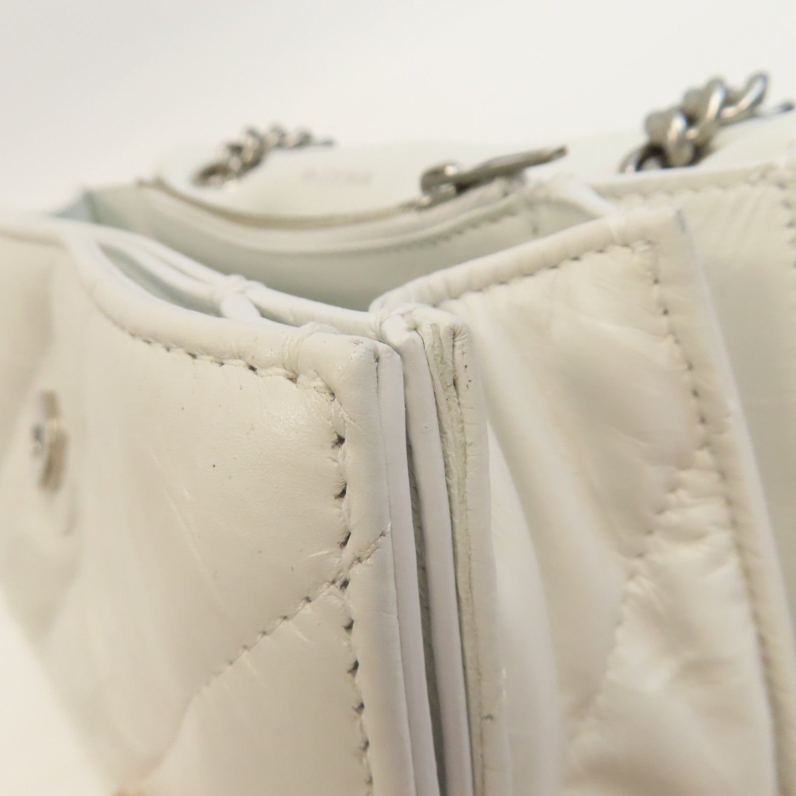 BALENCIAGA 牛皮皮革Crush Small Chain Bag銀扣鏈帶肩背袋白色