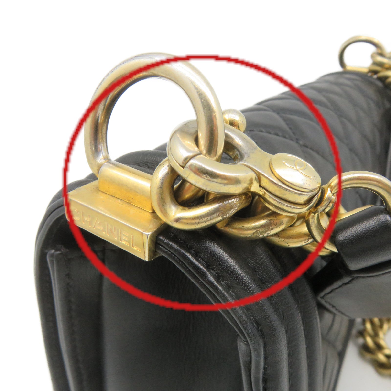 CHANEL Rhombus Sheepskin Leather Boy 25 2Way Shoulder Bag Gold Buckle Chain Belt Handle Shoulder Bag Black