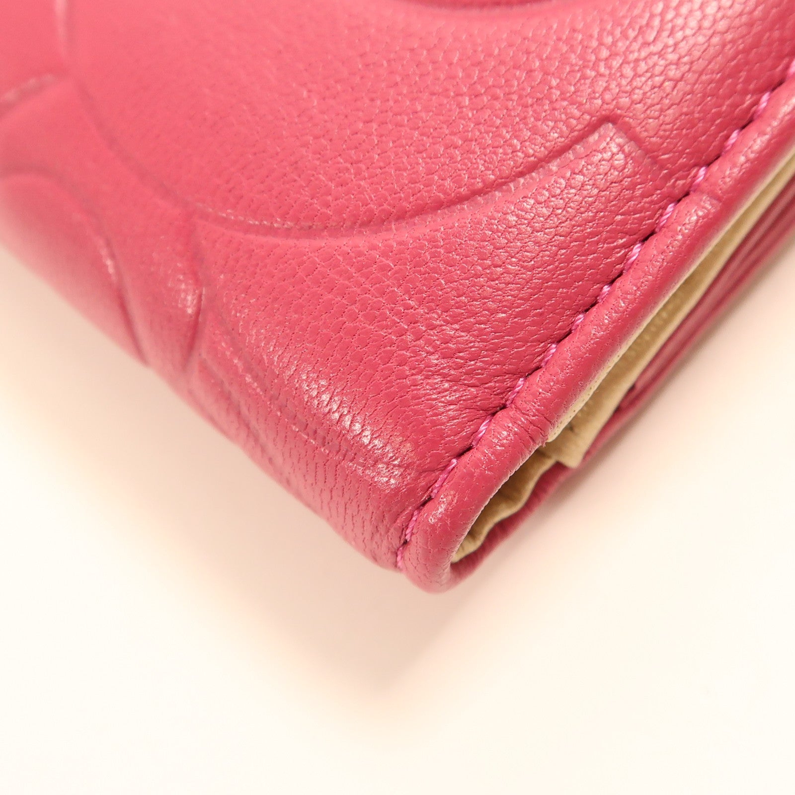 CHANEL 皮革Wallet金扣錢包粉紅色/金色