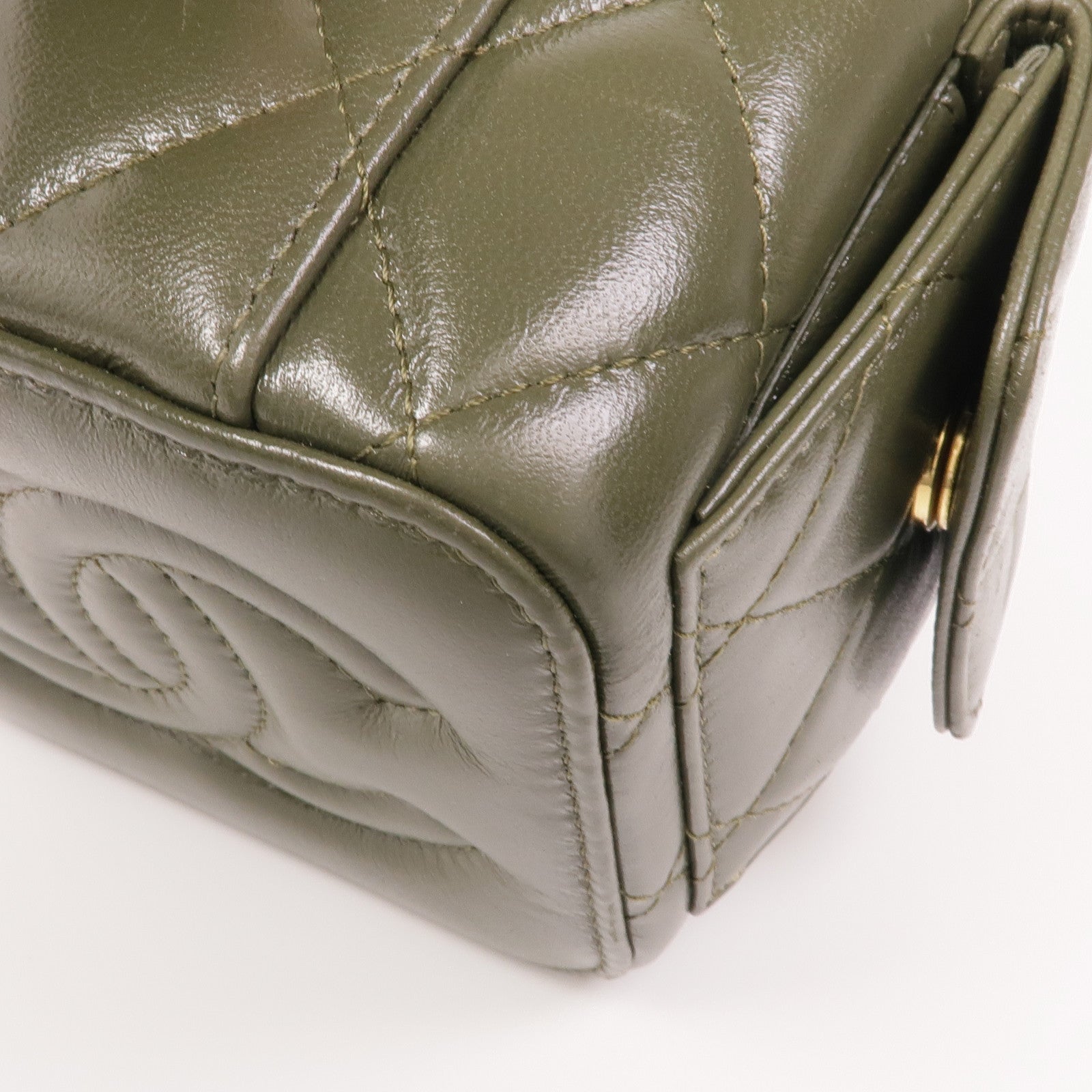 CHANELCC GHW Polly Pocket Chain 2 Way Bag Lambskin Leather Olive Green