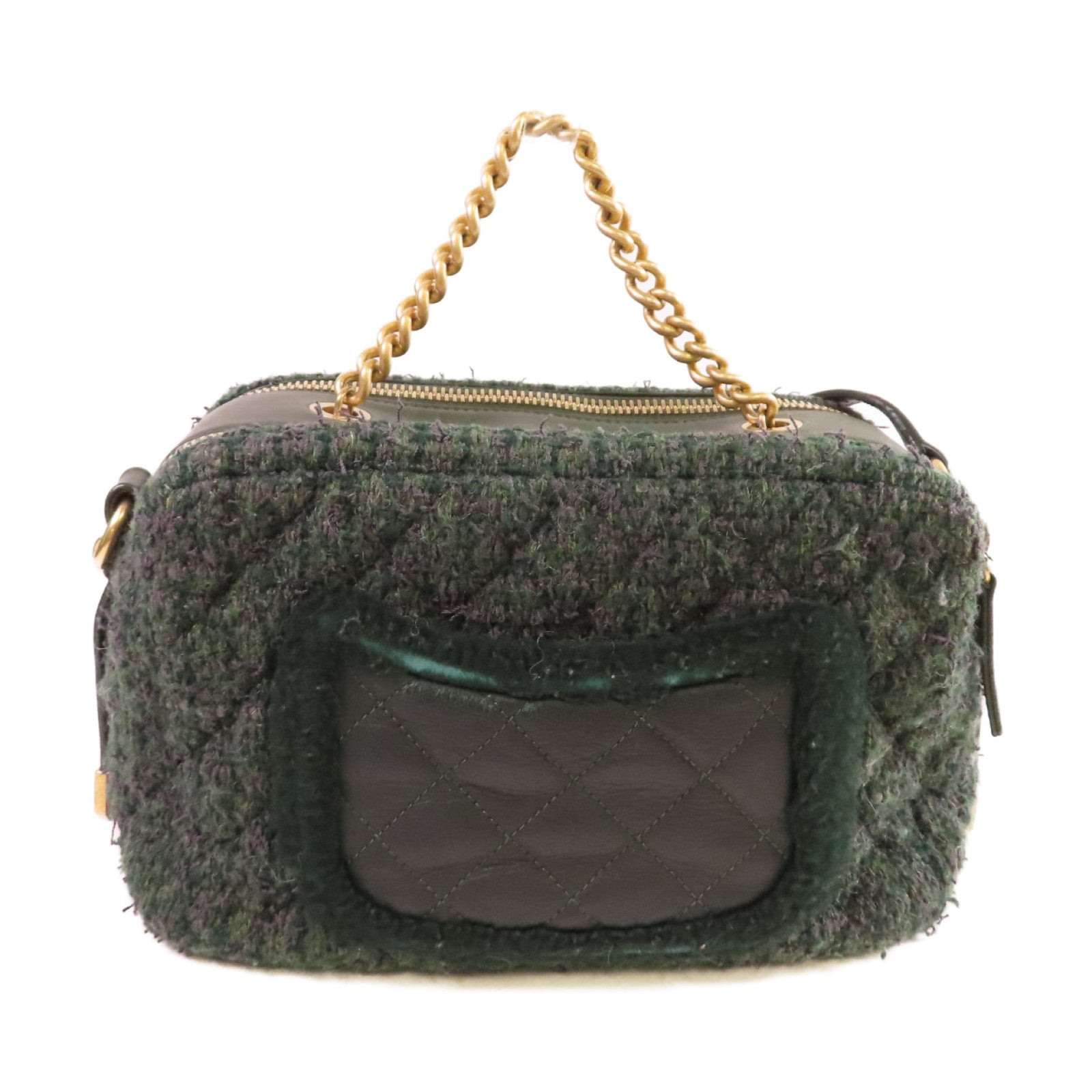 CHANEL 菱格斜紋軟呢Chain Shoulder Bag金扣鏈帶肩背袋綠色