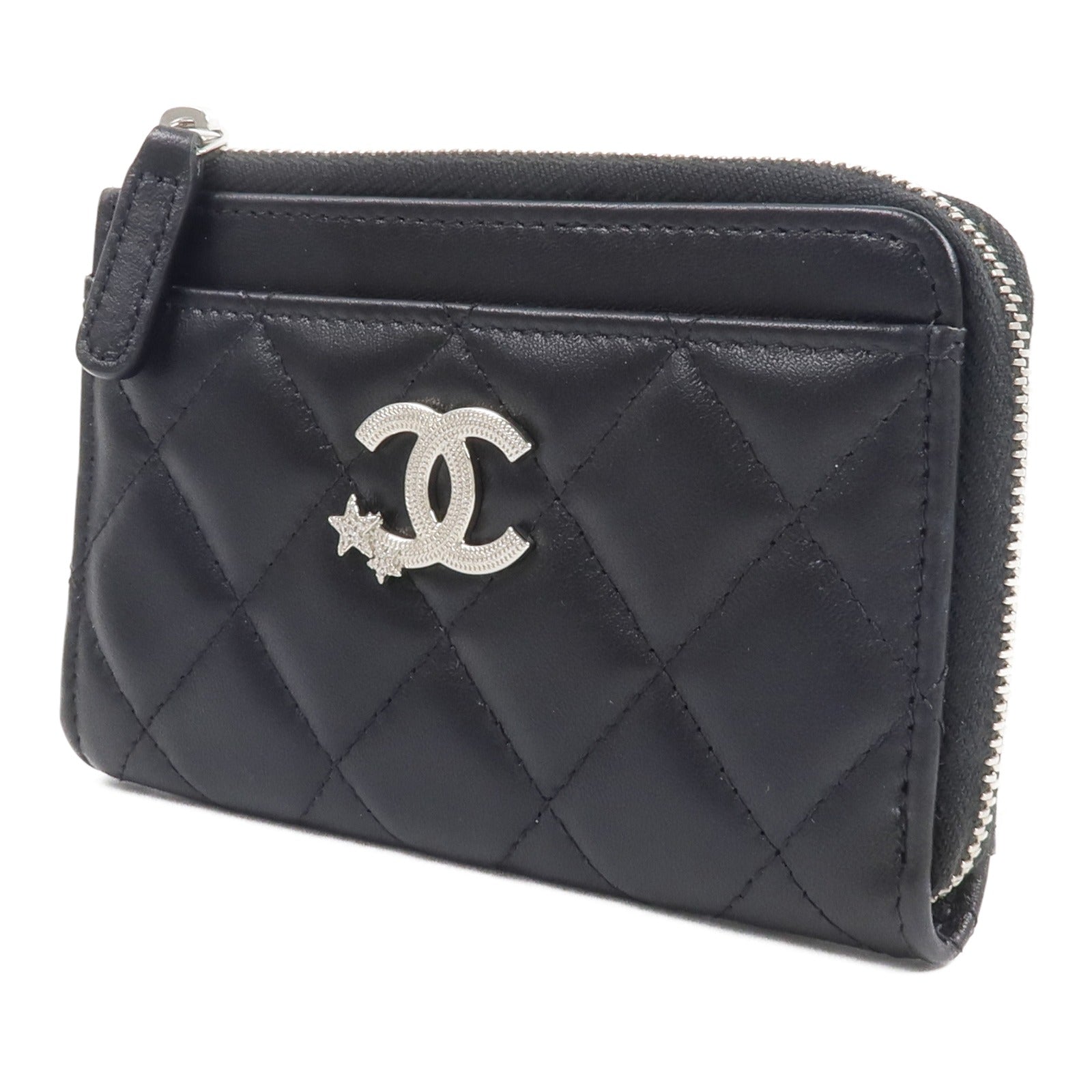 CHANEL 羊皮皮革Rhinestone Star CC Logo Card Holder錢包
