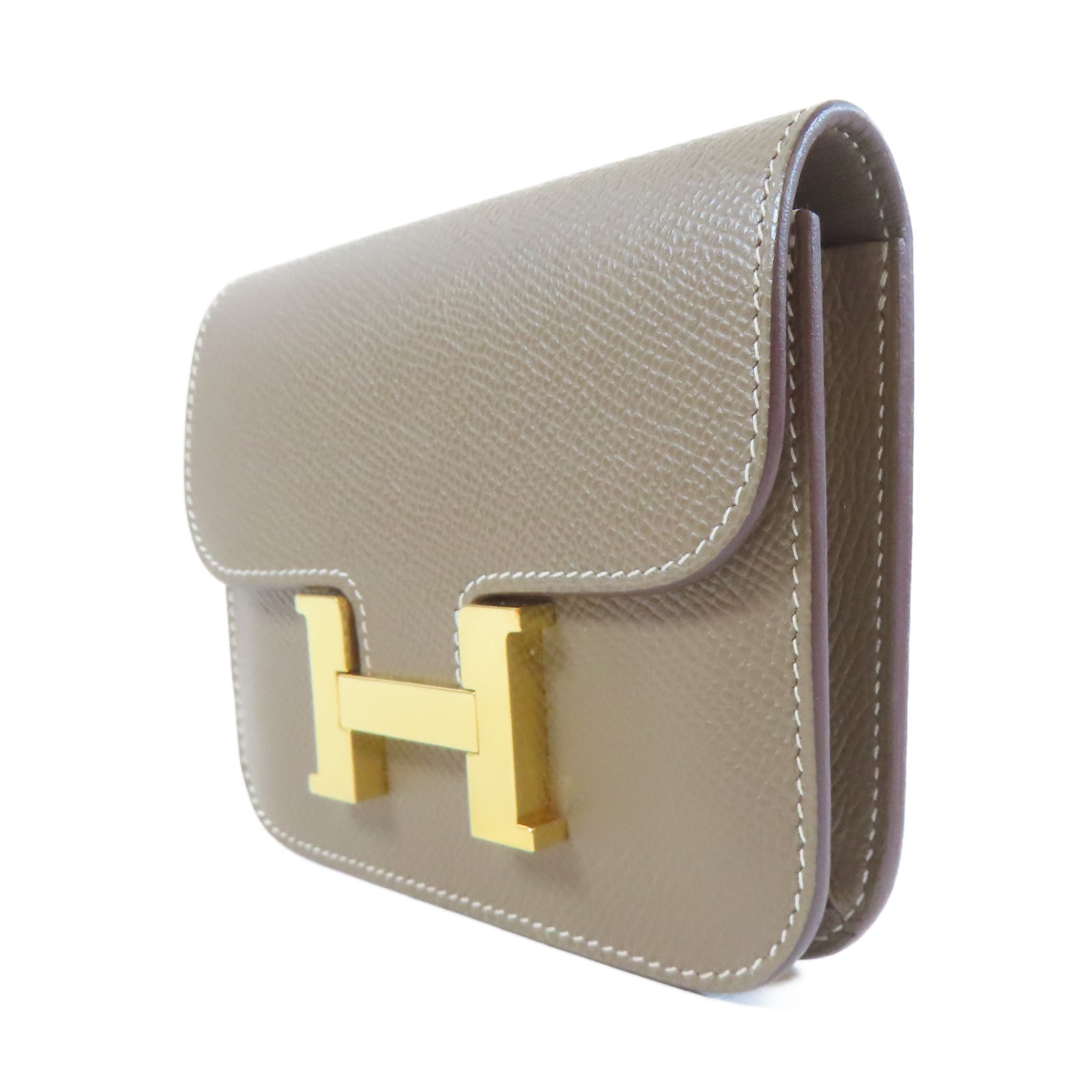 HERMES Epsom皮革Constance Slim金扣錢包大象灰色