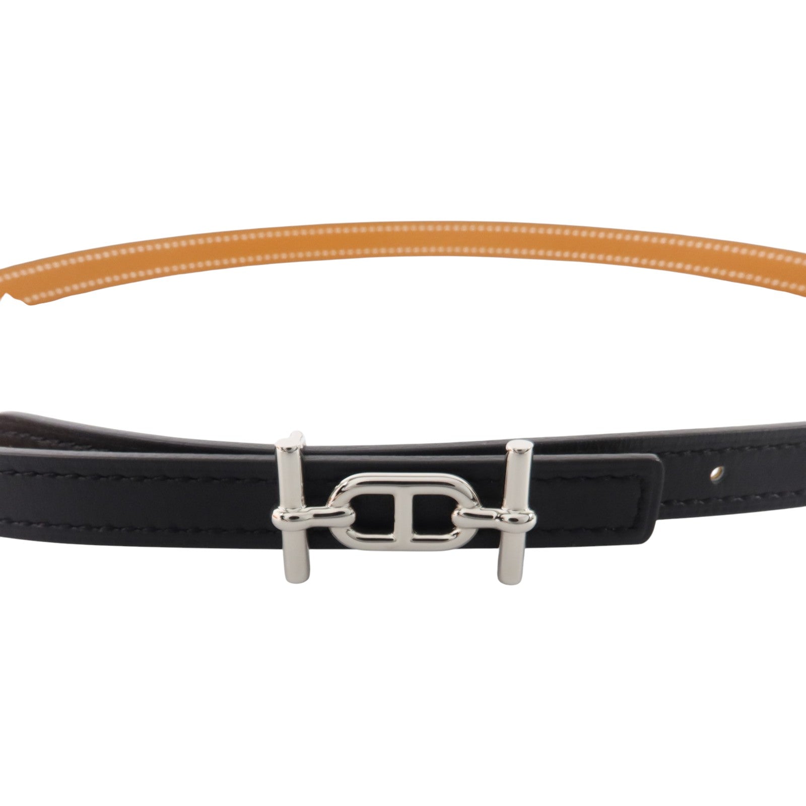 HERMES Epsom皮革/Swift皮革Ancre Buckle Belt Reversible Strap 70cm銀扣皮帶Noir/Gold