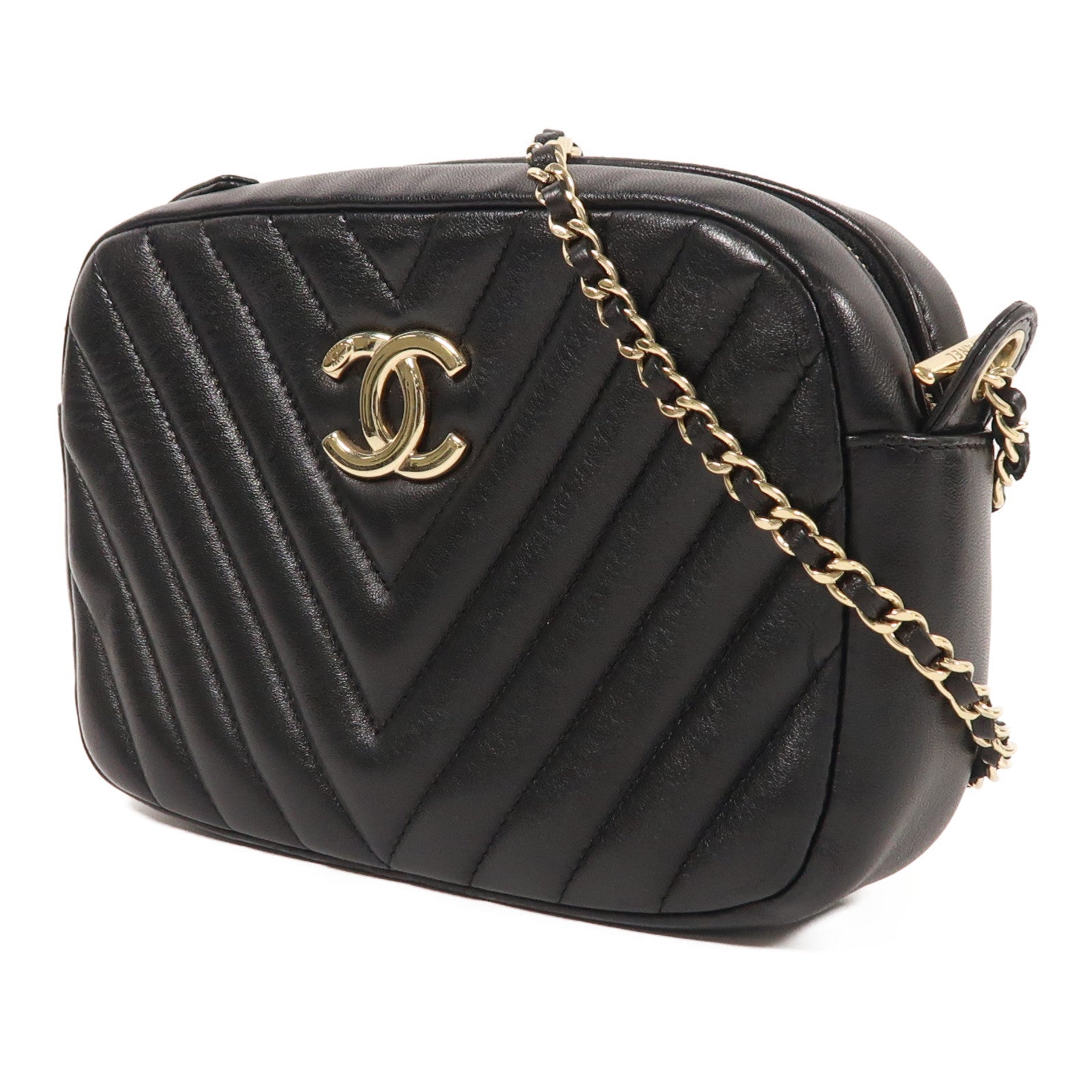 CHANEL 牛皮皮革Chain Shoulder金扣鏈帶肩背袋