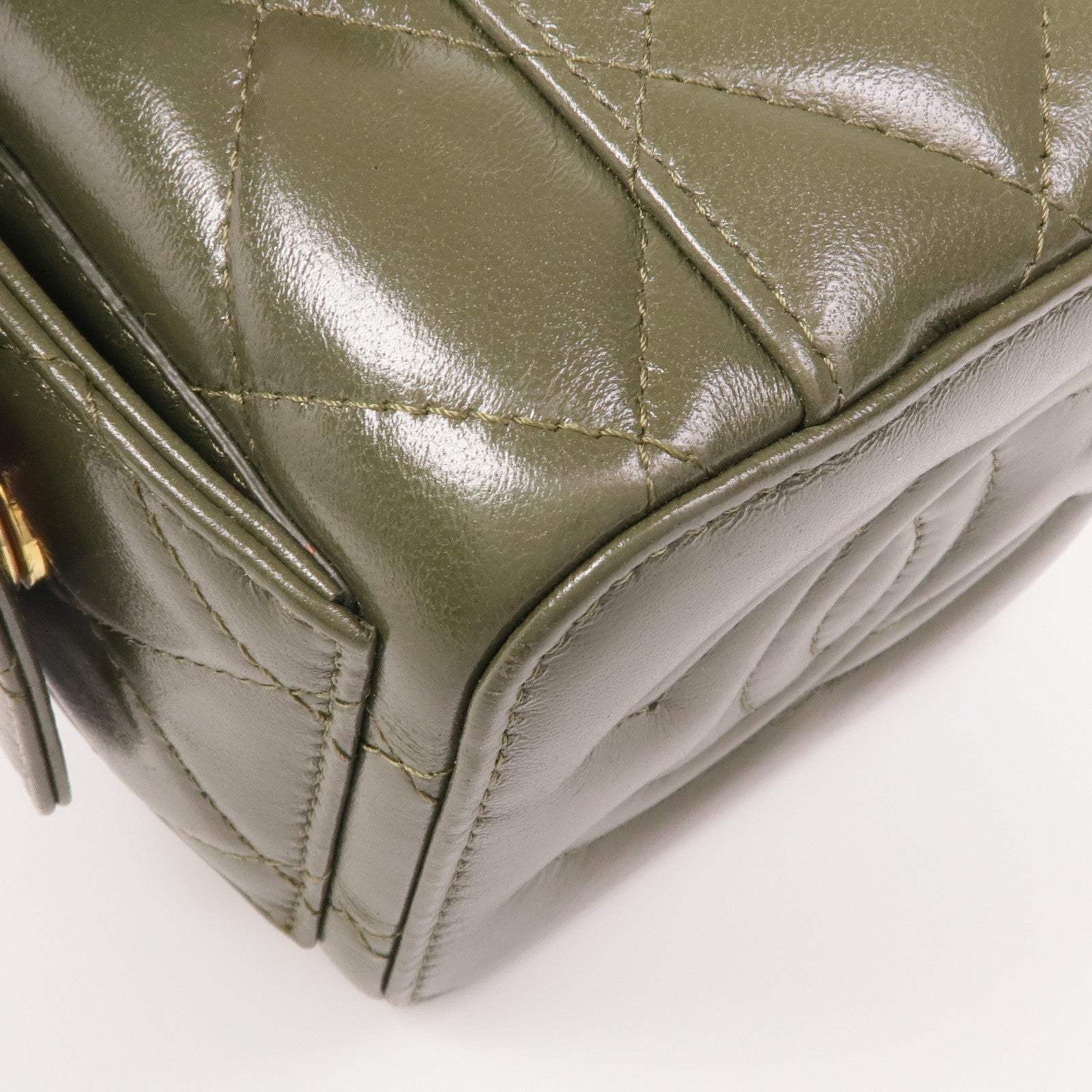 CHANELCC GHW Polly Pocket Chain 2 Way Bag Lambskin Leather Olive Green