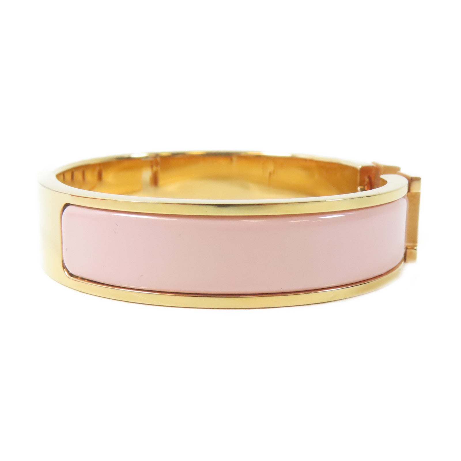 HERMES 金屬Clic H Bangle手鐲金色/Rose Sakura櫻花粉紅色#15.75cm