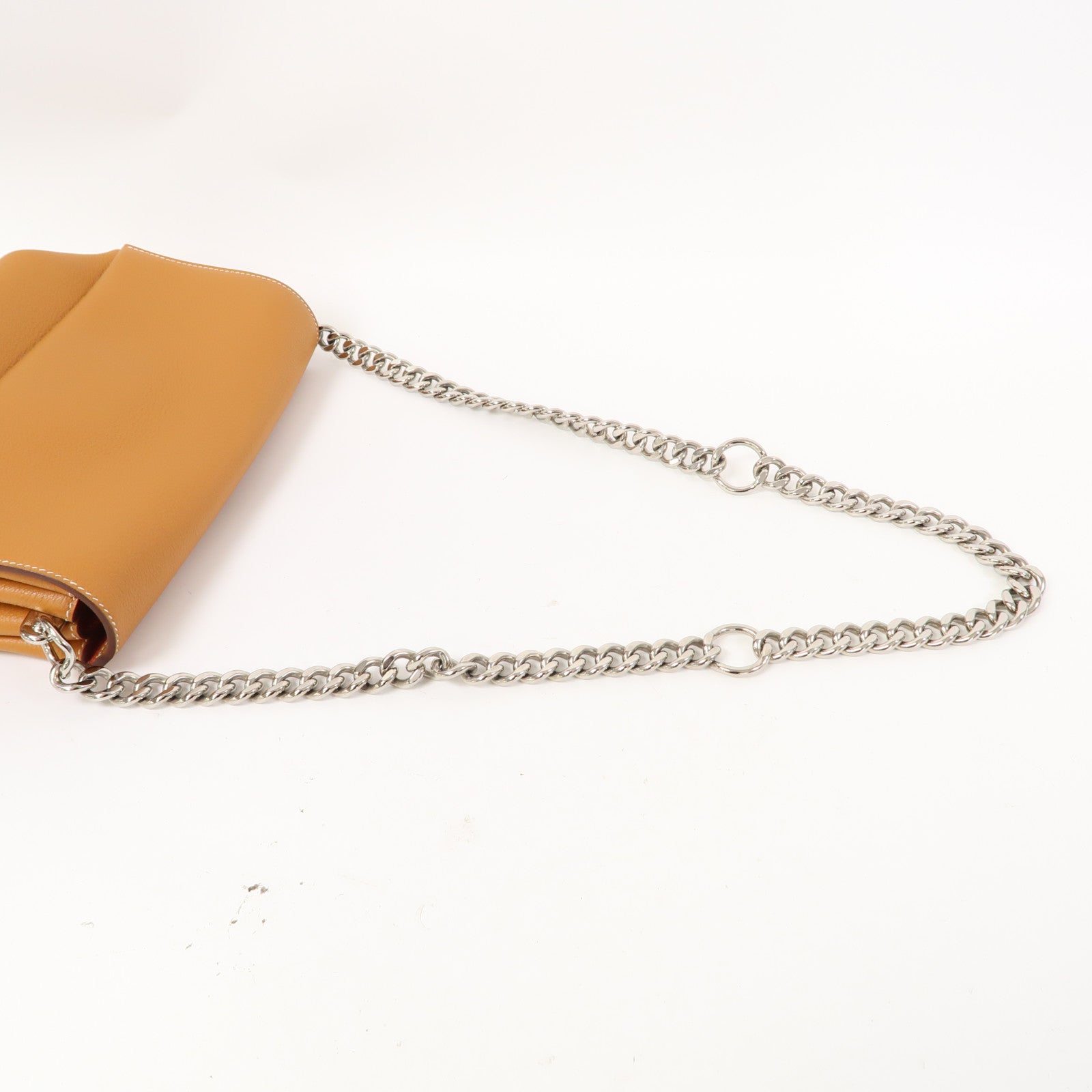HERMES Novillo皮革Opli Chaine 24銀扣鏈帶肩背袋Toffee/太妃糖色
