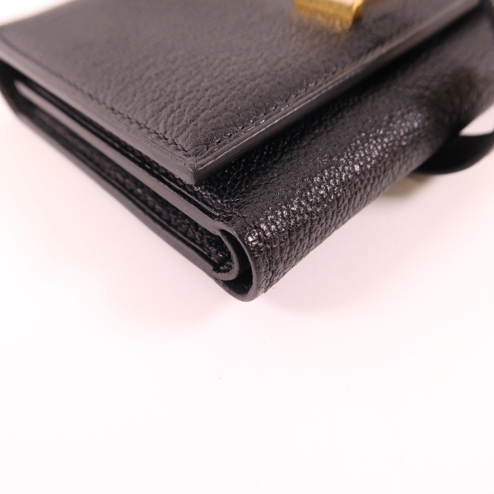 HERMES Chevre Mysore皮革Bearn Short Trifold Wallet金扣錢包Noir