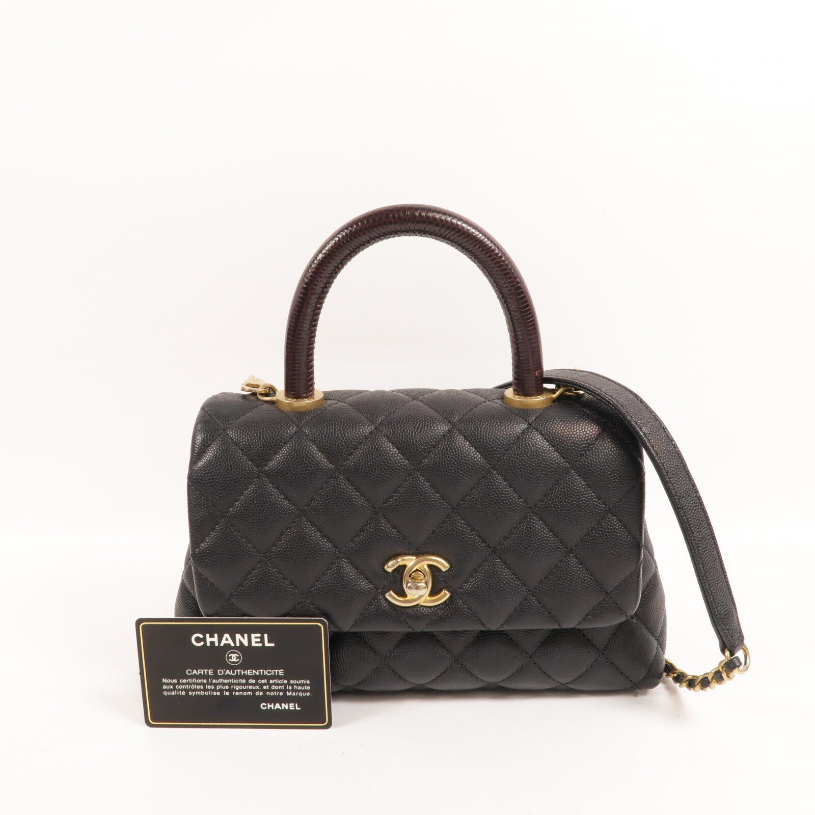 CHANEL 牛皮皮革/蜥蜴皮革Coco Handle Small手挽肩背兩用袋