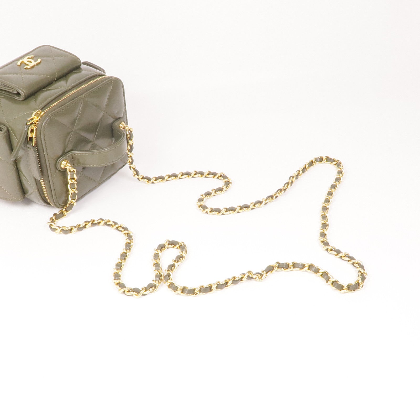 CHANELCC GHW Polly Pocket Chain 2 Way Bag Lambskin Leather Olive Green