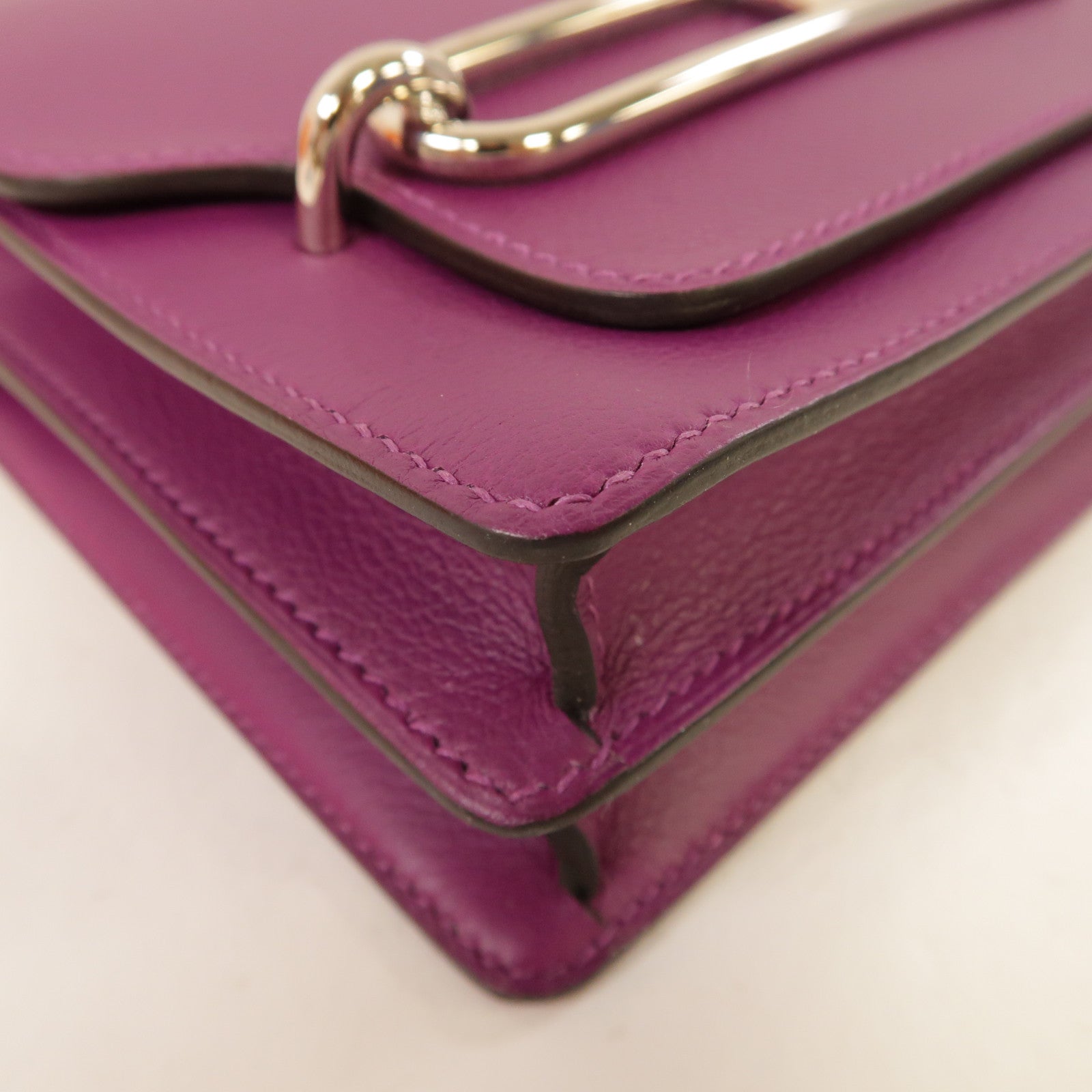 HERMES Evercolor皮革Roulis Mini銀扣肩背袋海葵紫色