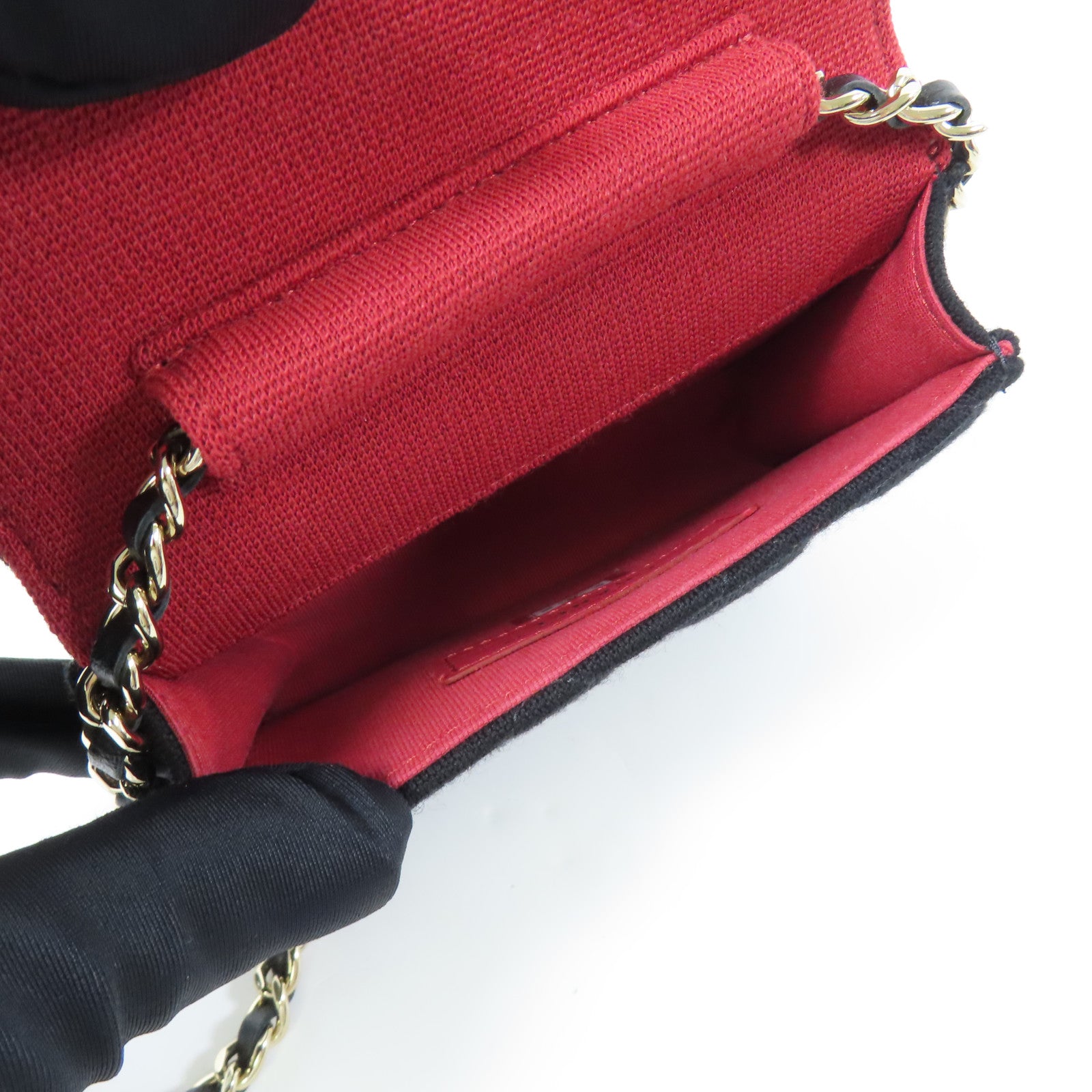 CHANEL 棉質Mini Chain Bag金扣鏈帶肩背袋