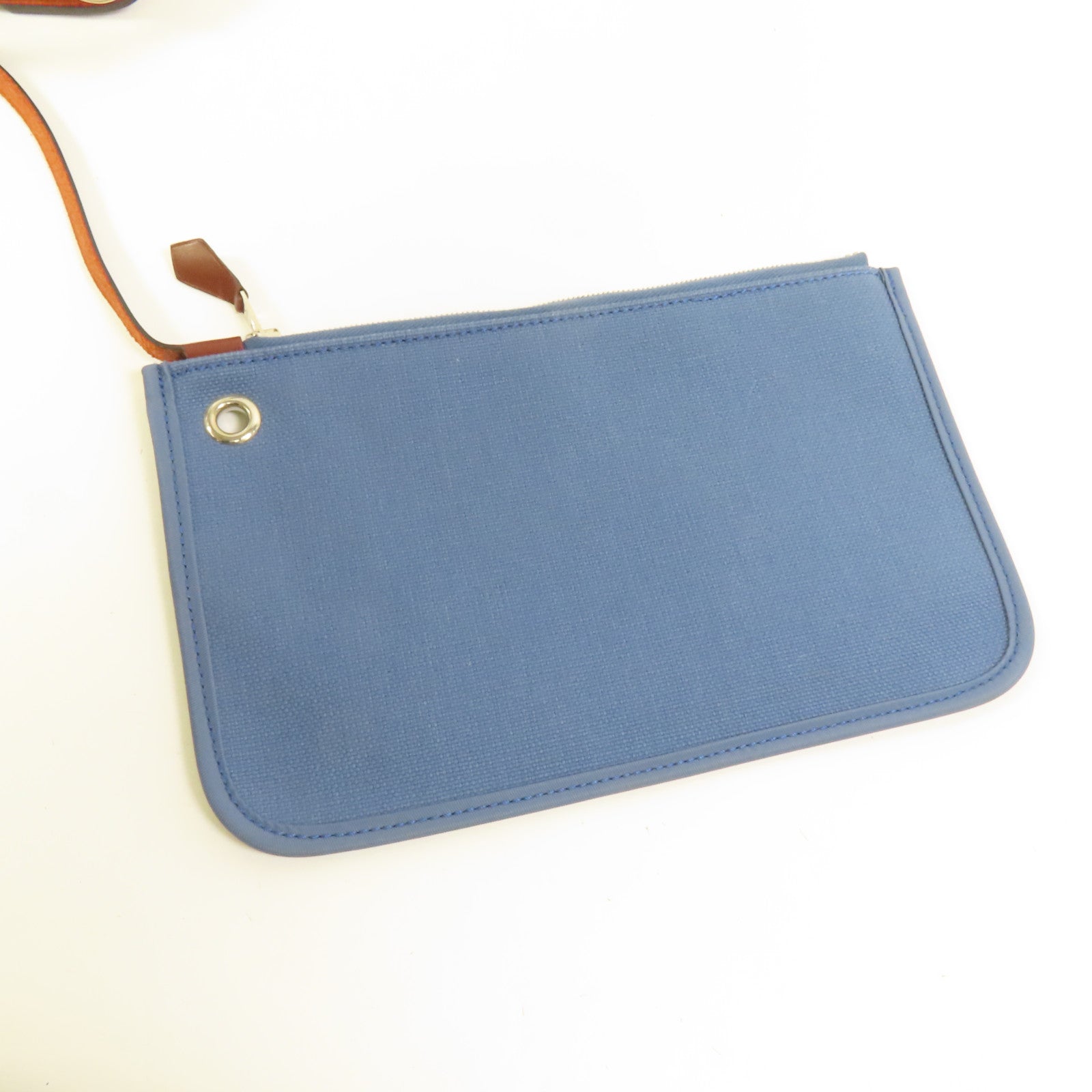 HERMES 帆布HerBag PM銀扣手挽肩背兩用袋Blue Agate