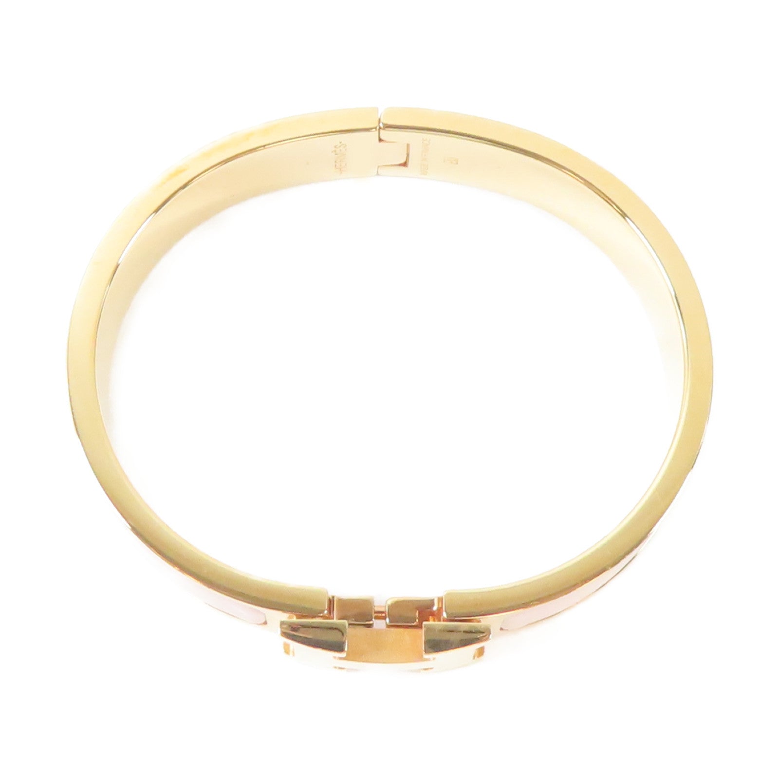 HERMES 金屬Clic H Bangle手鐲金色/Rose Sakura櫻花粉紅色#15.75cm