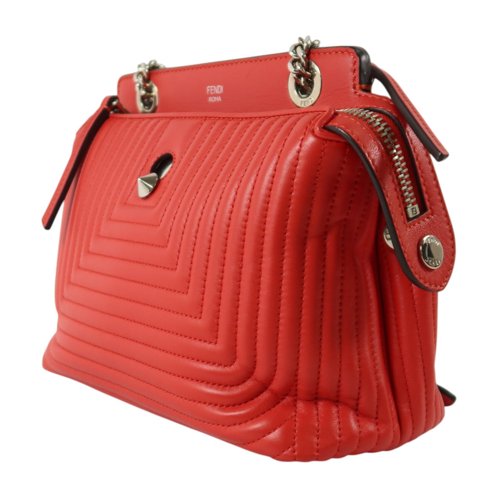 FENDI 牛皮皮革Dotcom Click銀扣鏈帶肩背袋