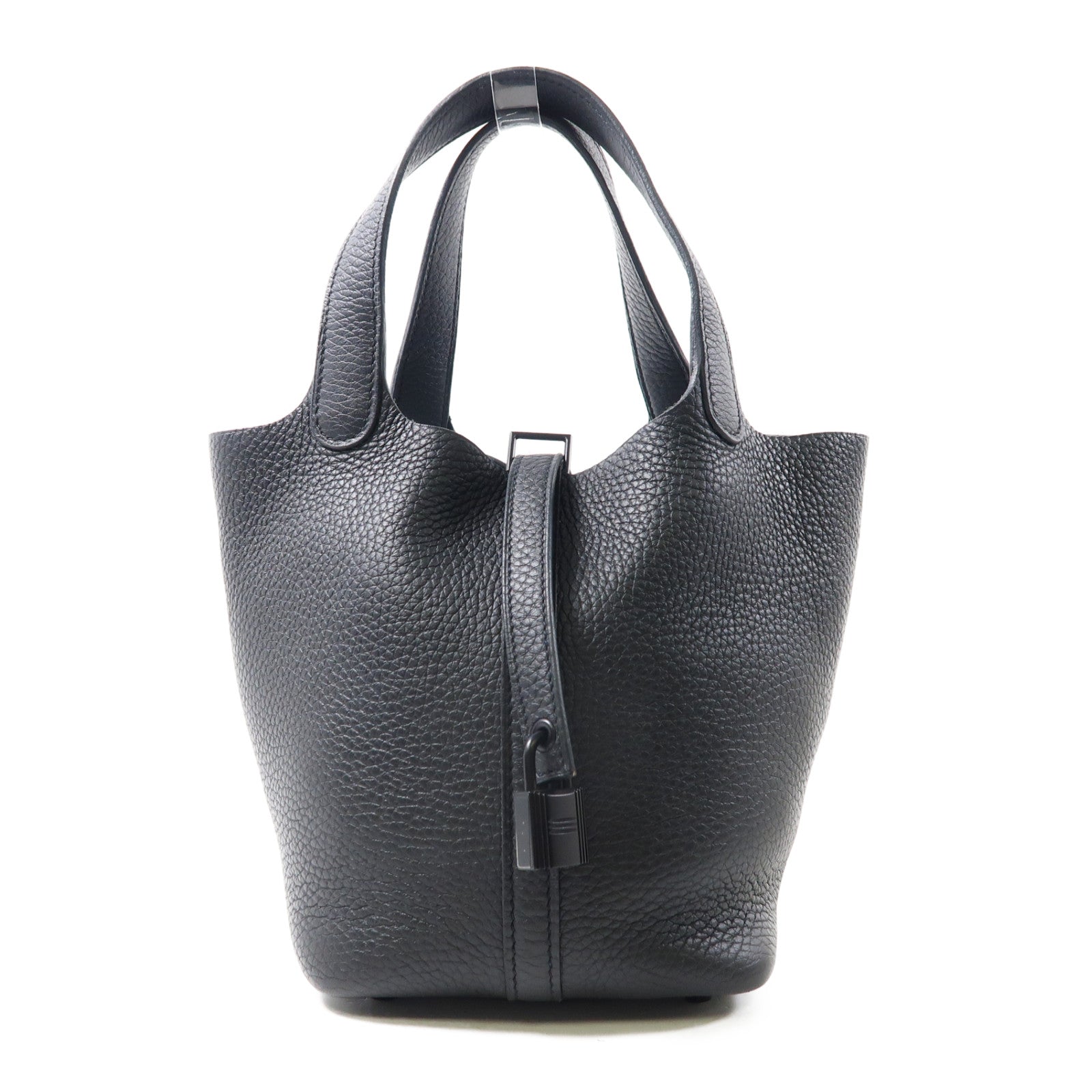 HERMES Clemence皮革Picotin PM銀扣手挽袋So Black/黑色