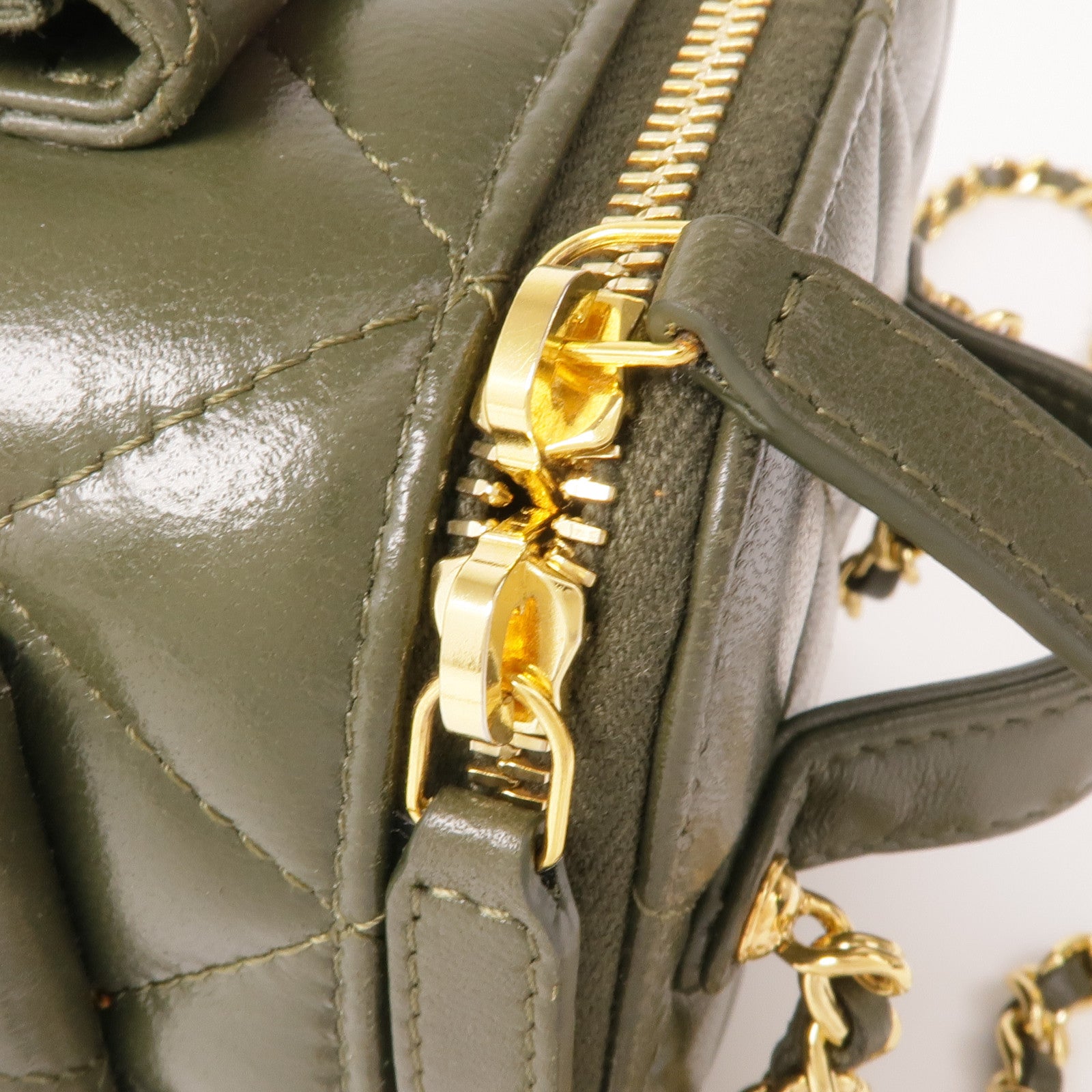 CHANELCC GHW Polly Pocket Chain 2 Way Bag Lambskin Leather Olive Green