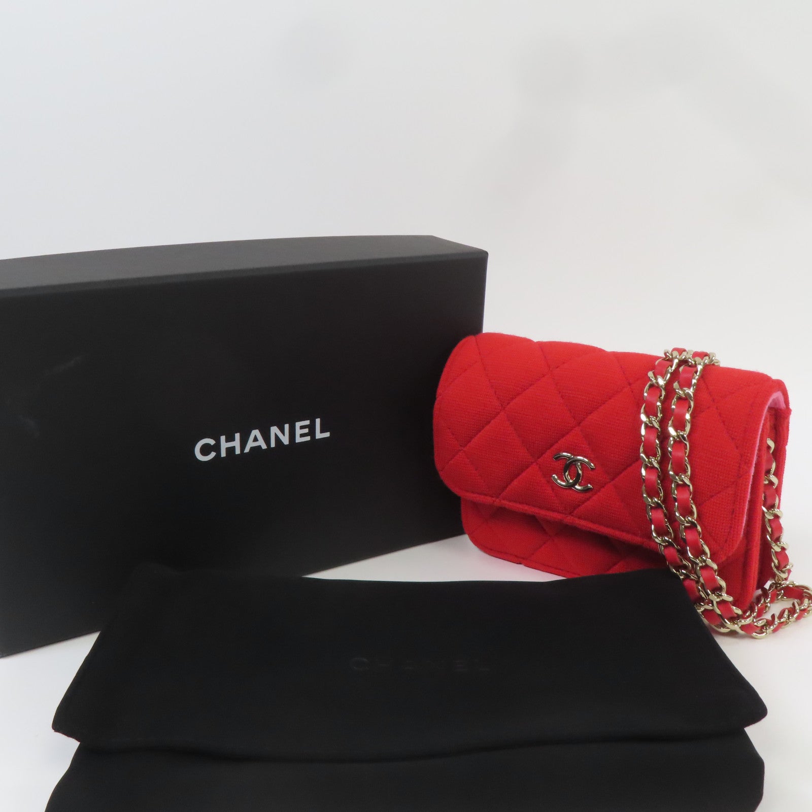 CHANEL 【激減優惠】菱格帆布Chain Shoulder金扣鏈帶肩背袋紅色