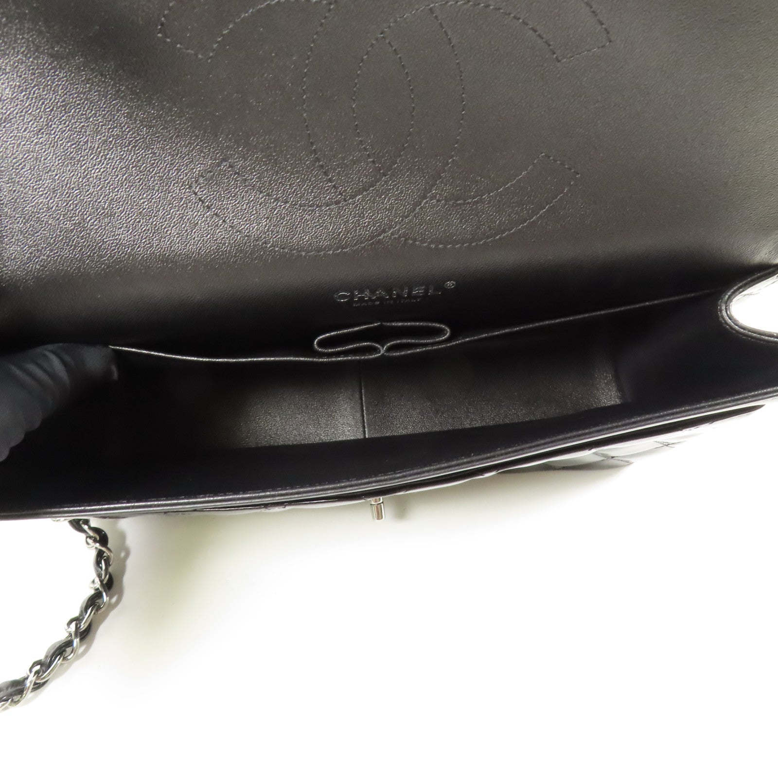 CHANEL CC Large Classic Chain Shoulder Bag Patent Leather Black