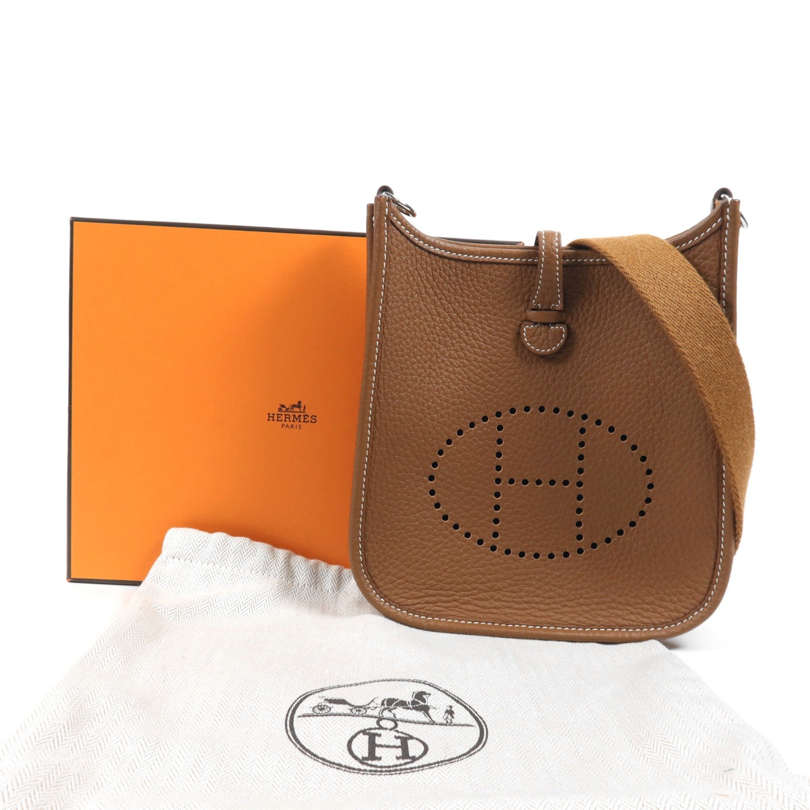 HERMES Clemence皮革Evelyne TPM銀扣肩背袋Gold