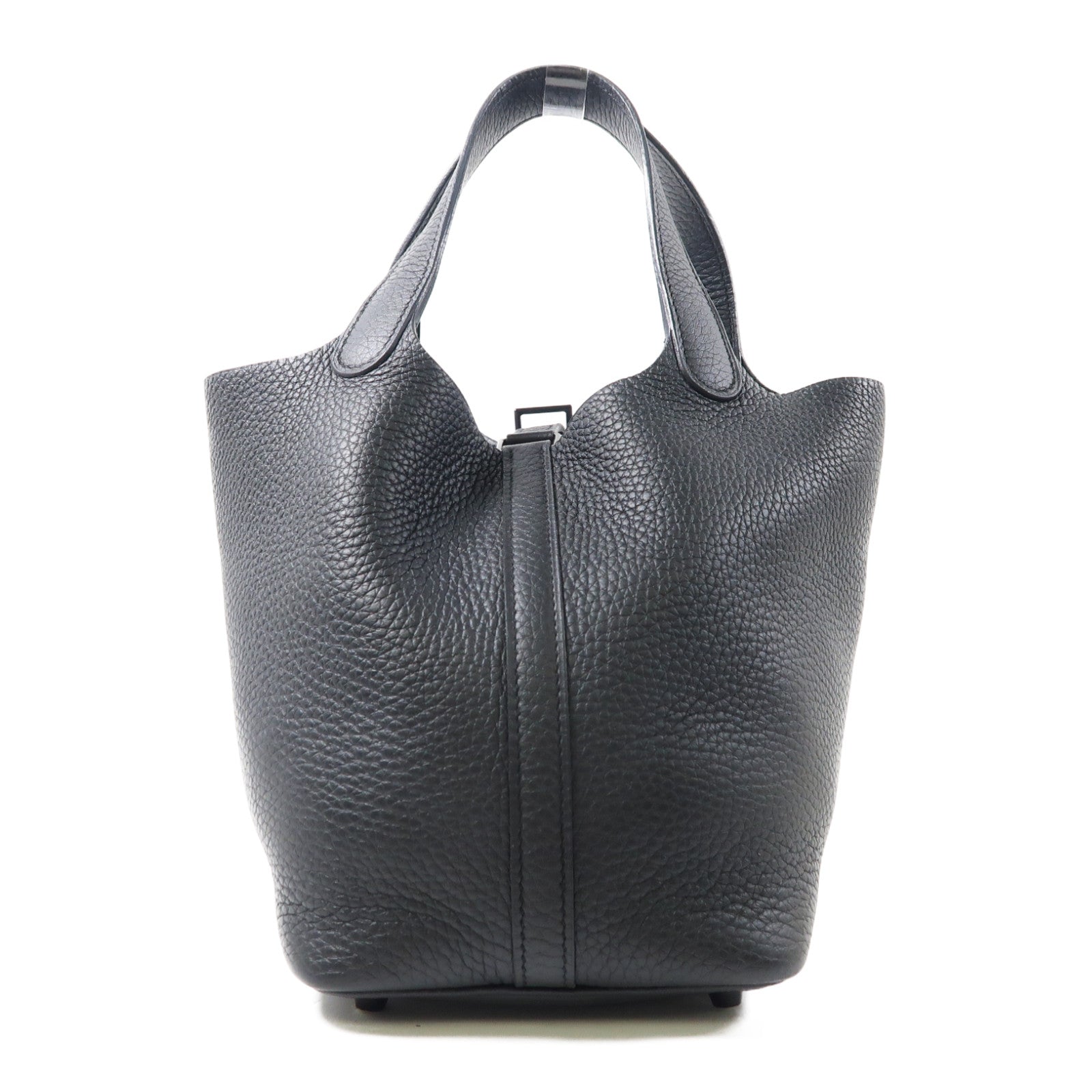 HERMES Clemence皮革Picotin PM銀扣手挽袋So Black/黑色