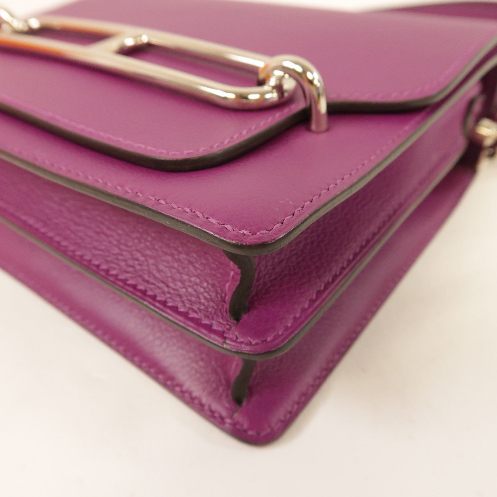 HERMES Evercolor皮革Roulis Mini銀扣肩背袋海葵紫色