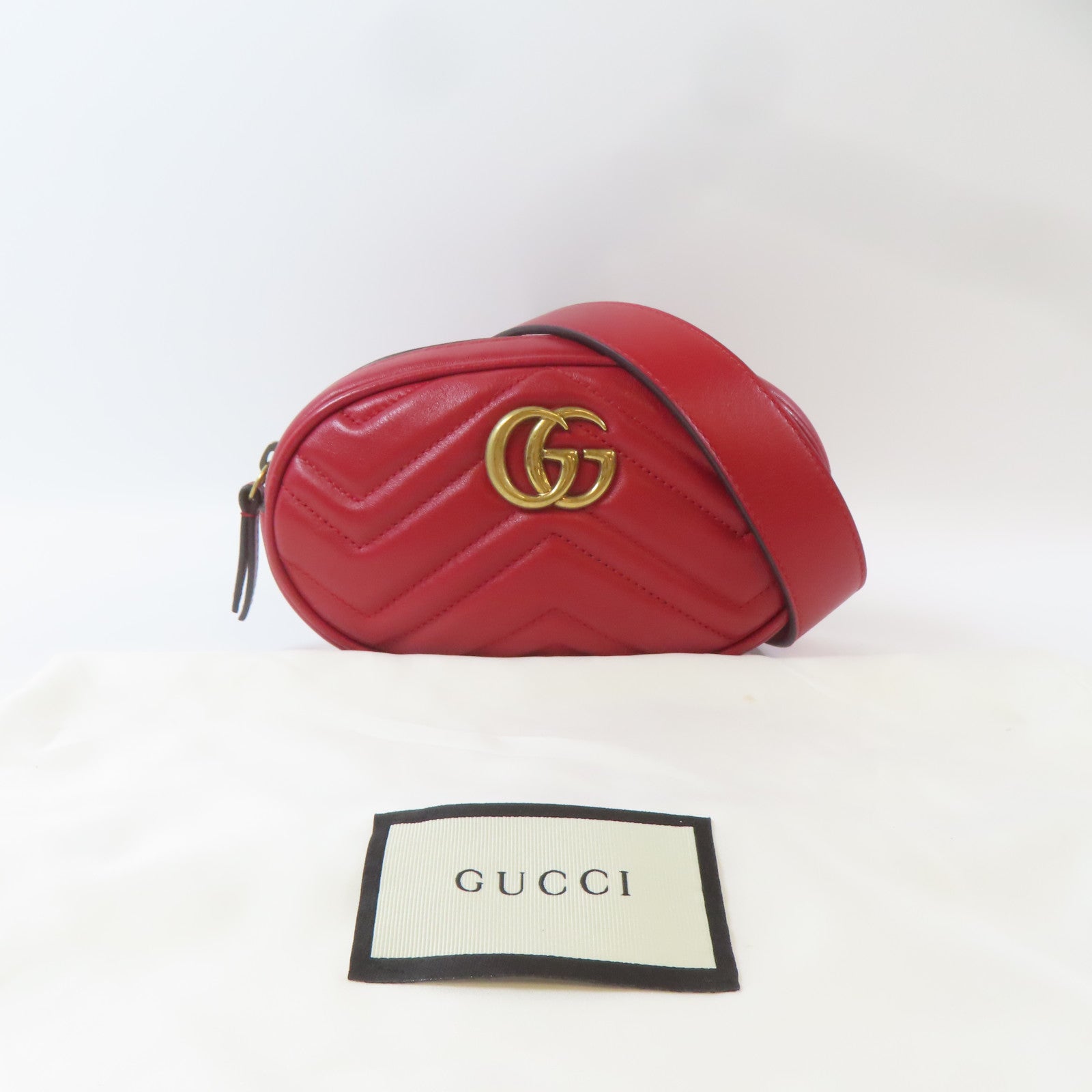 GUCCI 【激減優惠】牛皮皮革GG Marmont金扣腰包紅色