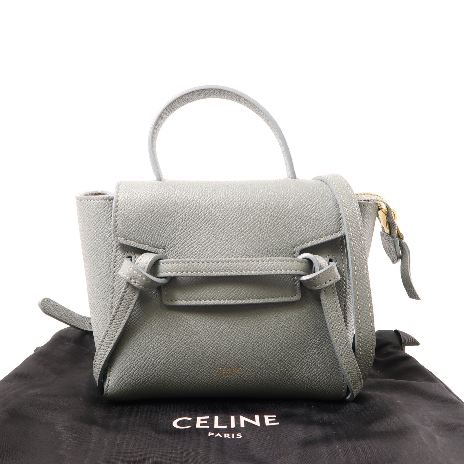 CELINE 牛皮皮革Belt Bag金扣肩背袋灰色