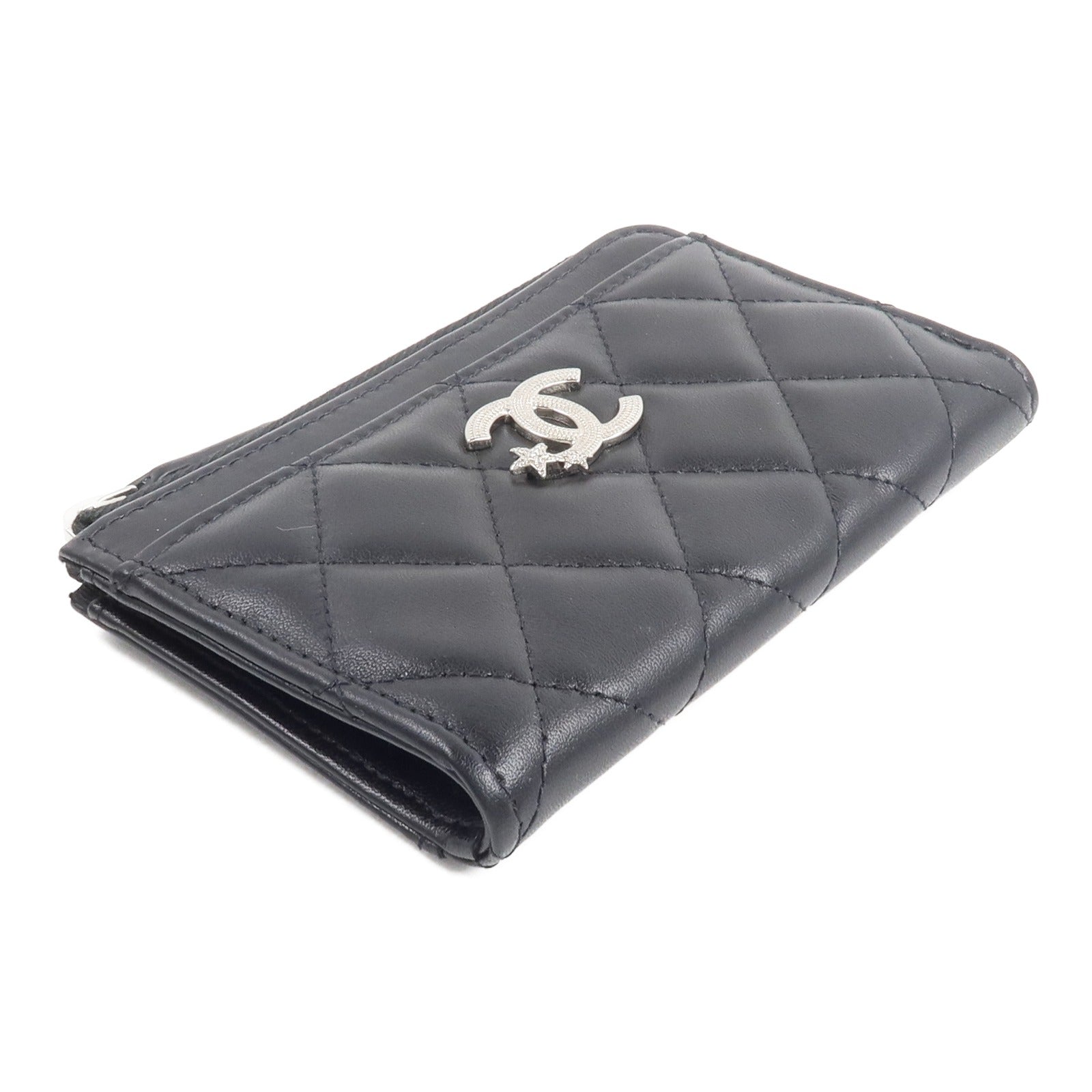 CHANEL 羊皮皮革Rhinestone Star CC Logo Card Holder錢包