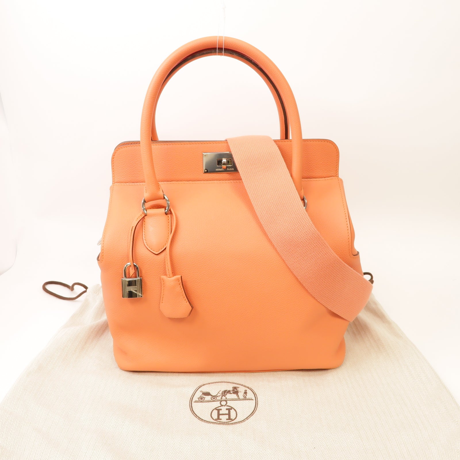 HERMES 【激減優惠】Evercolor皮革ToolBox 26 Shoulder Bag銀扣手挽肩背兩用袋粉紅色