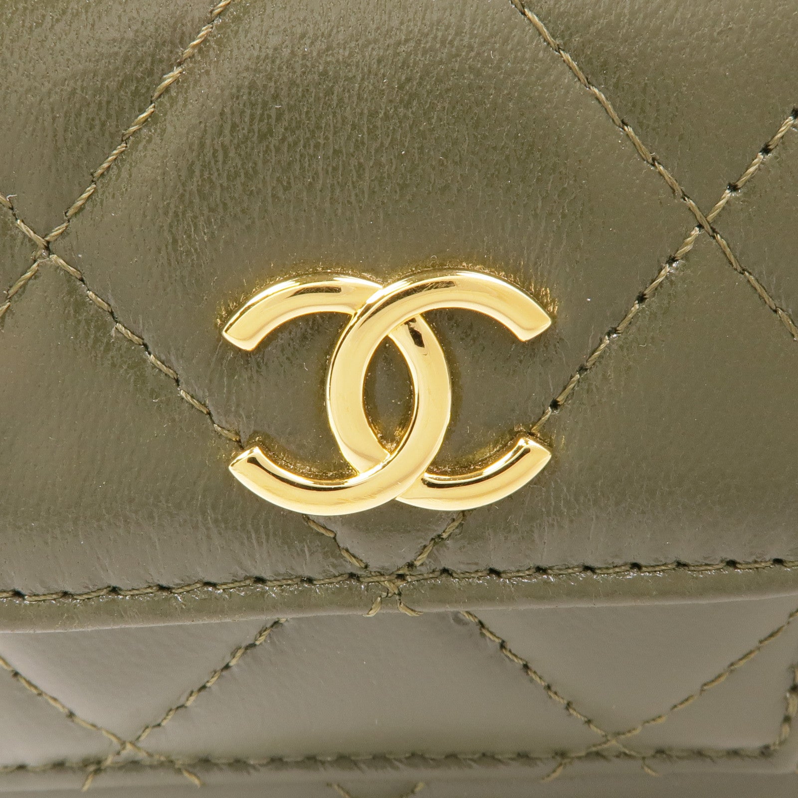 CHANELCC GHW Polly Pocket Chain 2 Way Bag Lambskin Leather Olive Green
