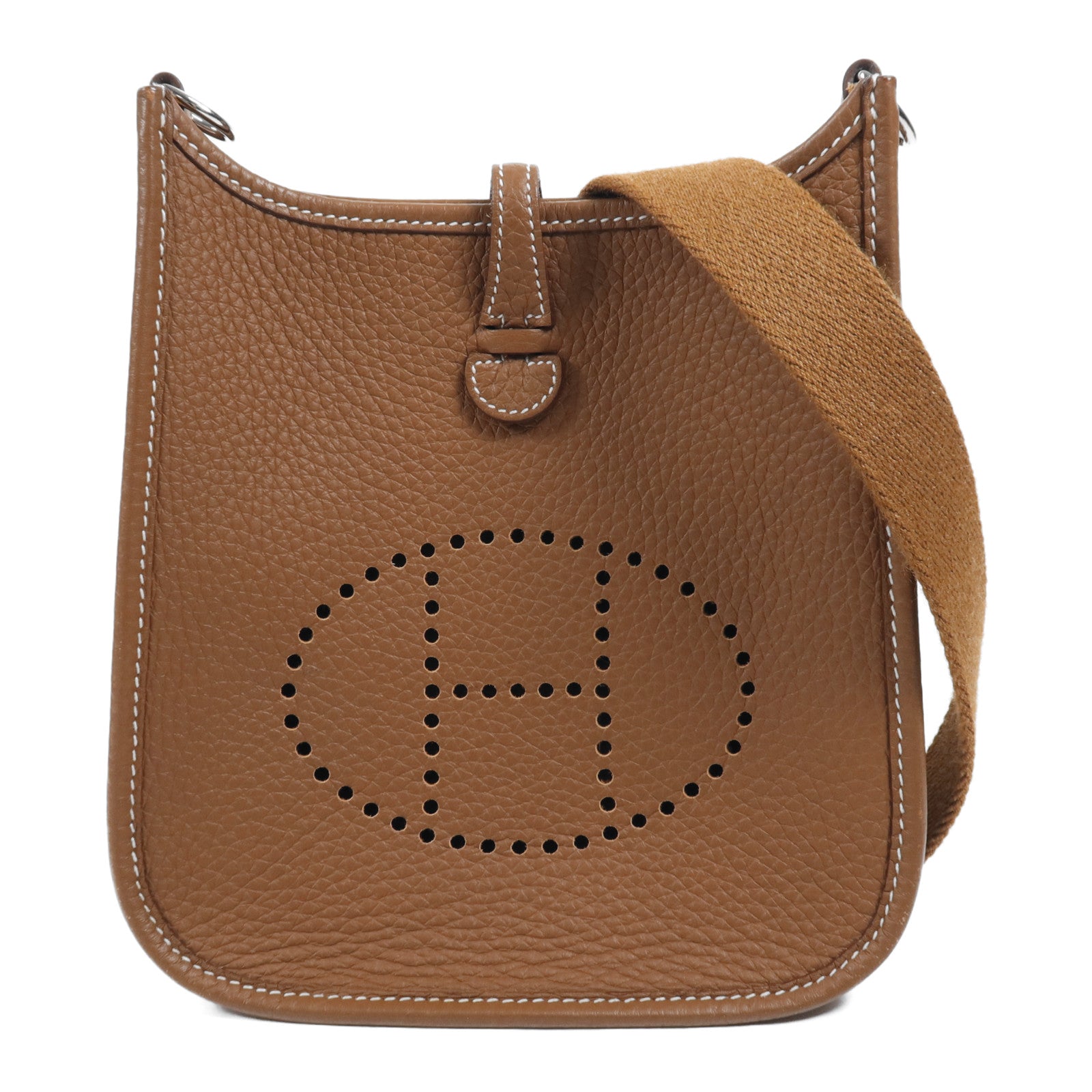 HERMES Clemence皮革Evelyne TPM銀扣肩背袋Gold