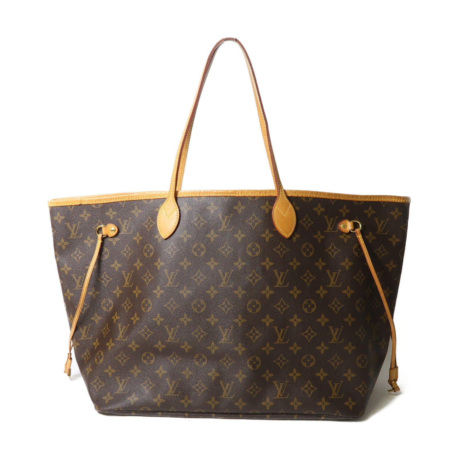 LOUIS VUITTON Monogram Neverfull GM金扣手挽袋啡色