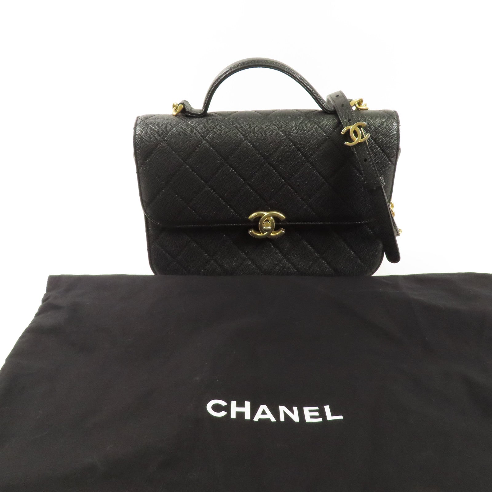 CHANEL 牛皮皮革Chain Shoulder金扣手挽肩背兩用袋