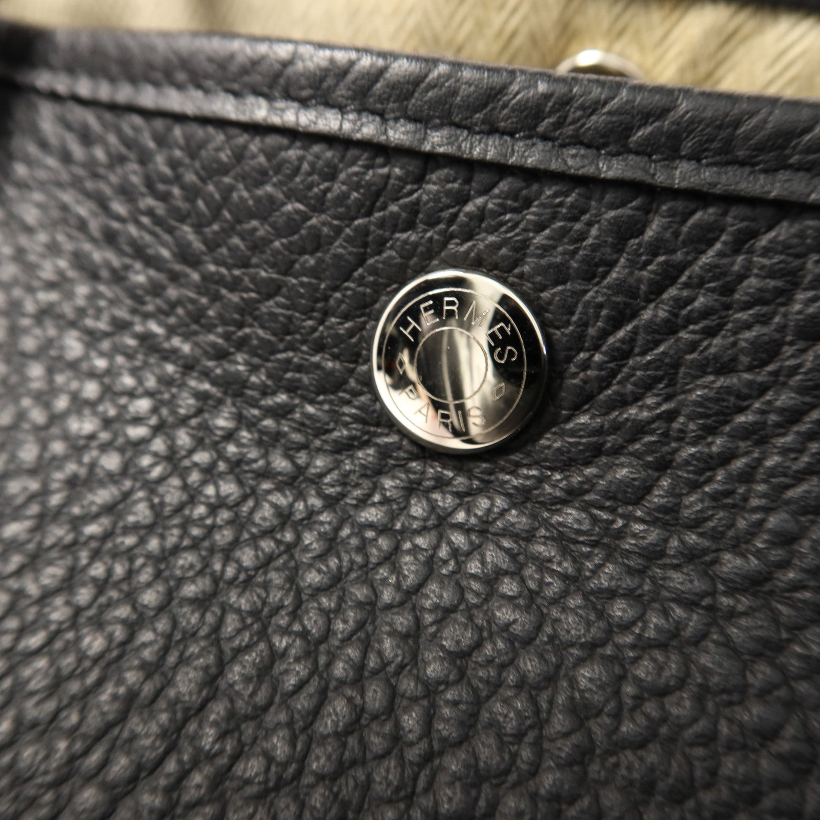HERMES Negonda皮革Garden Party PM銀扣手挽袋Noir
