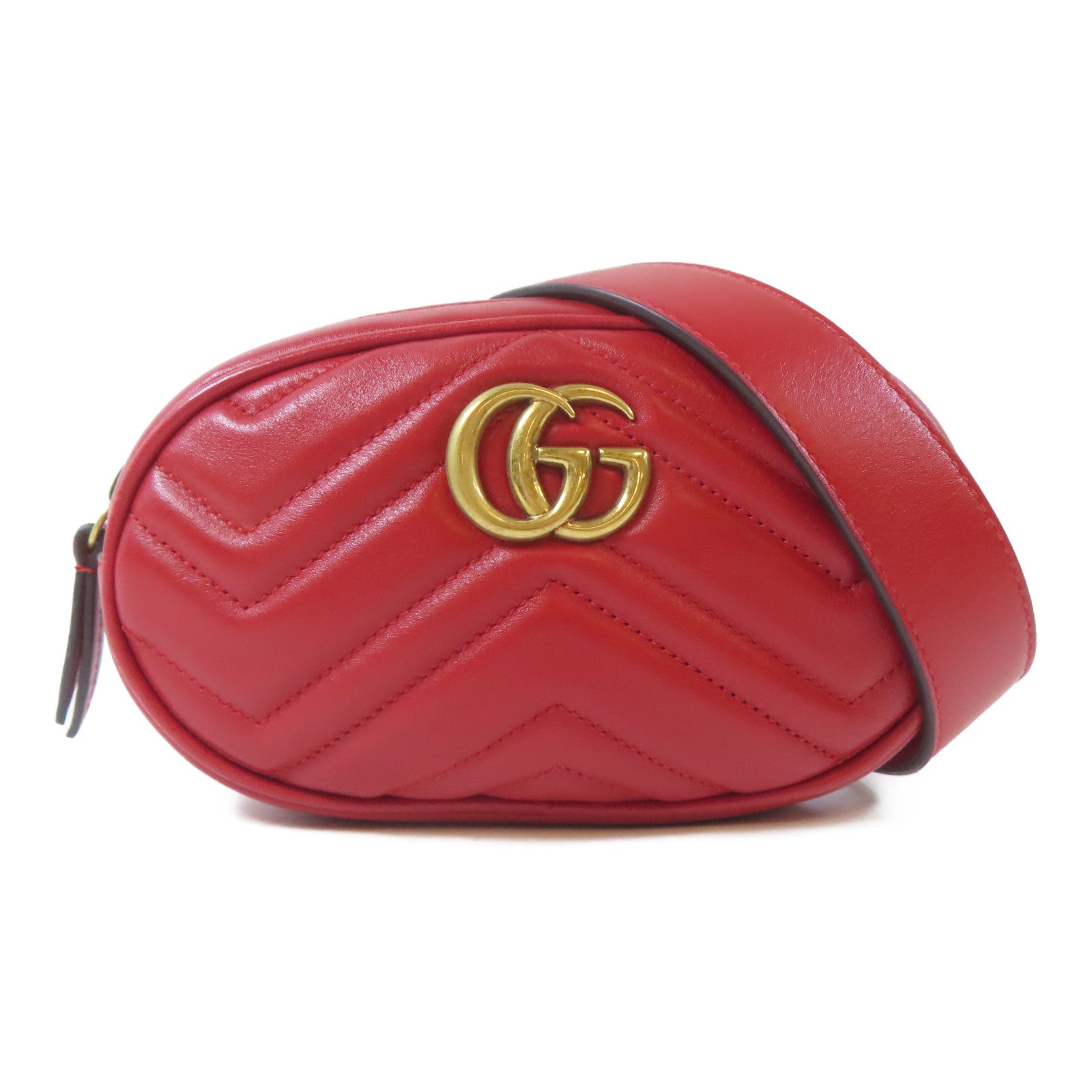 GUCCI 【激減優惠】牛皮皮革GG Marmont金扣腰包紅色