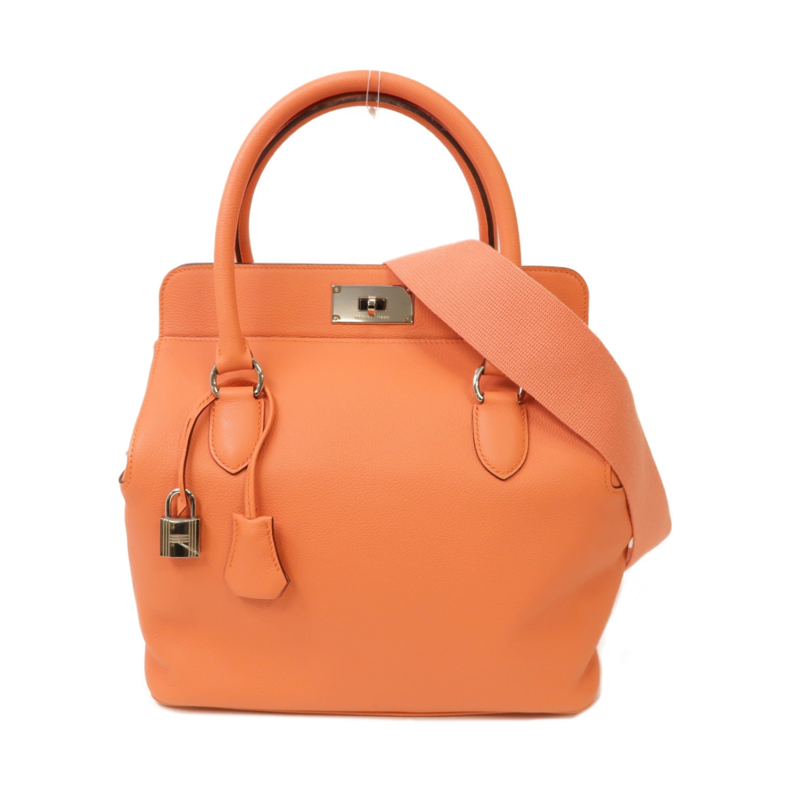 HERMES 【激減優惠】Evercolor皮革ToolBox 26 Shoulder Bag銀扣手挽肩背兩用袋粉紅色