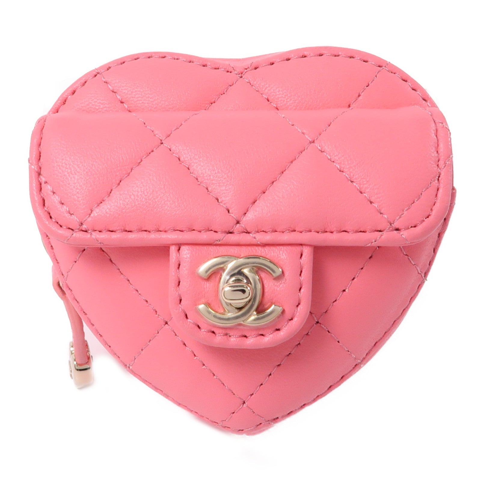 CHANEL 菱格羊皮皮革Coin Case金扣零錢包粉紅色