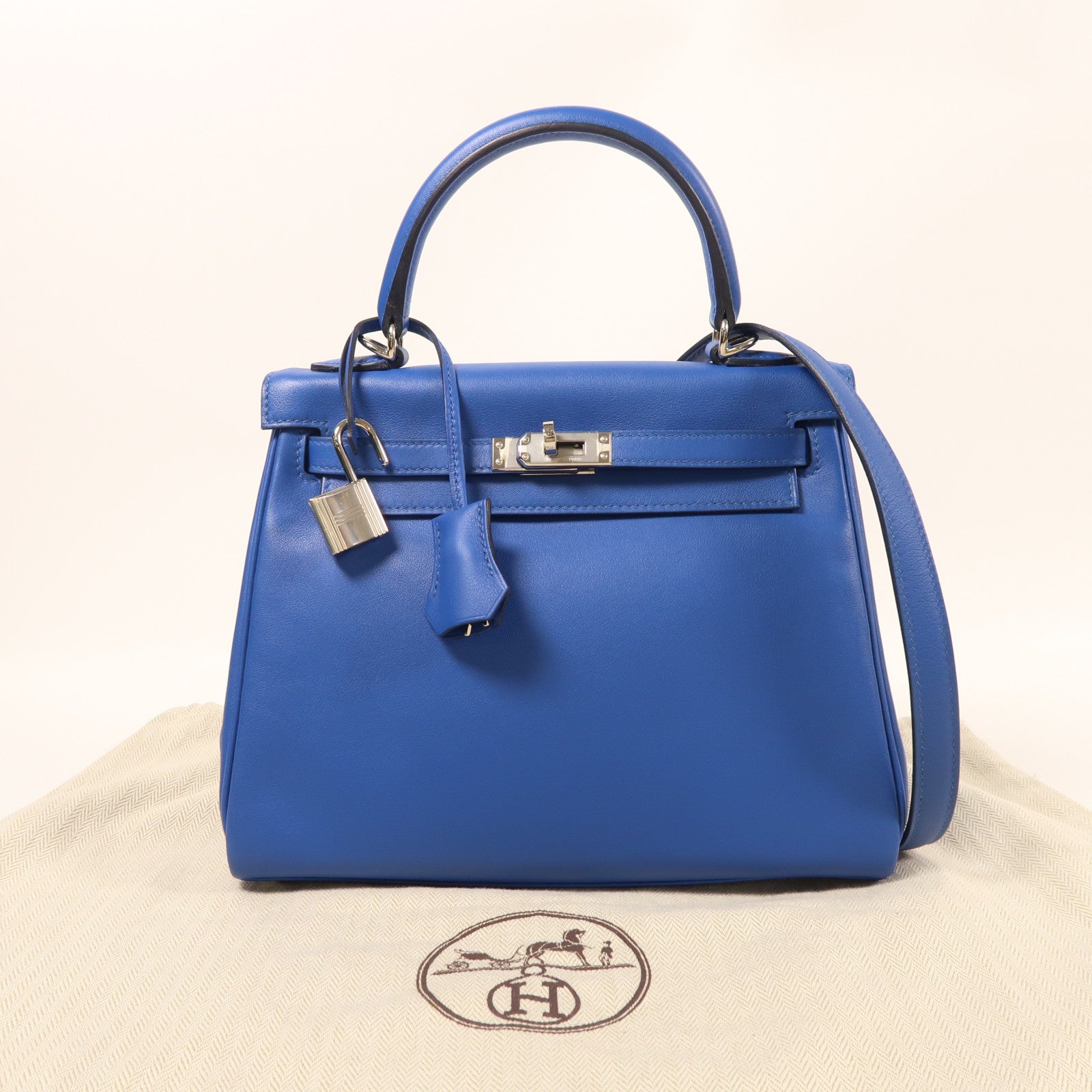 HERMES Swift皮革Kelly 25銀扣手挽肩背兩用袋Bleu France