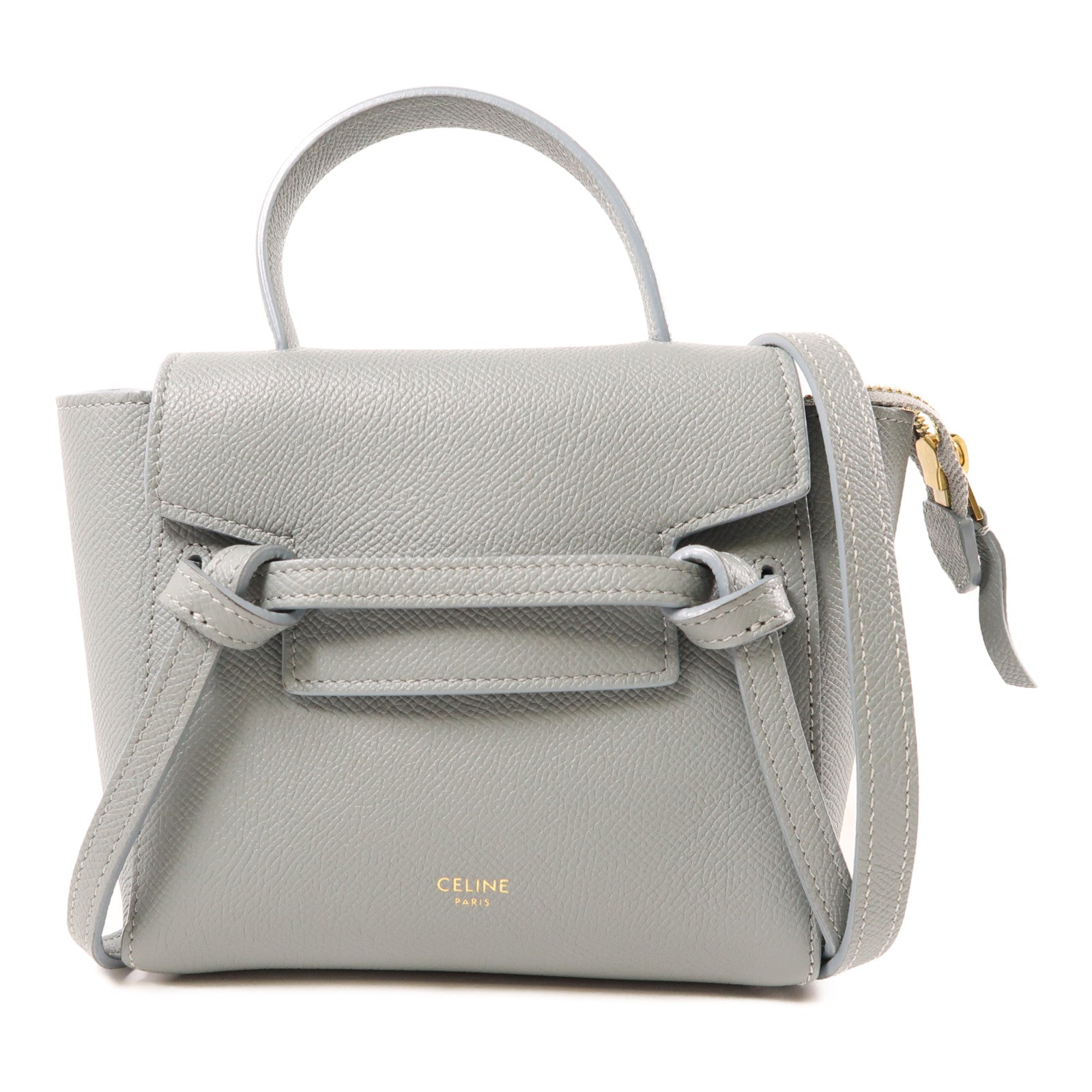 CELINE 牛皮皮革Belt Bag金扣肩背袋灰色