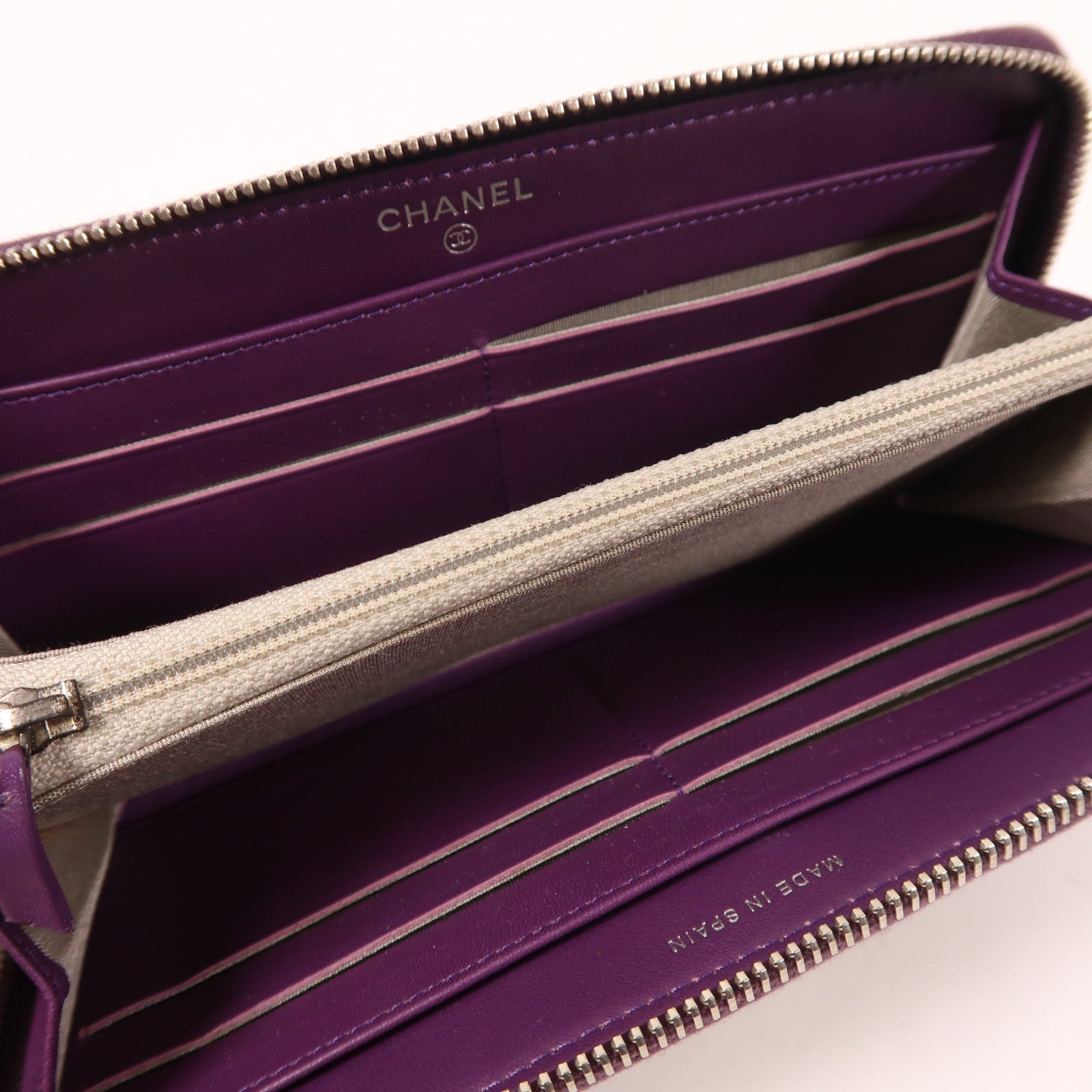 CHANEL 漆皮皮革Long Wallet銀扣長錢包紫色