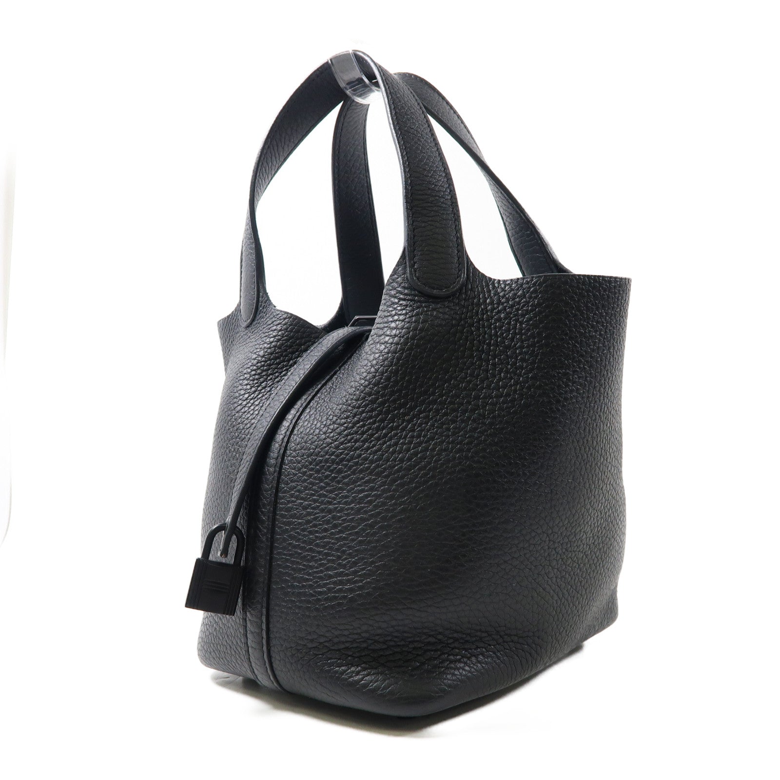 HERMES Clemence皮革Picotin PM銀扣手挽袋So Black/黑色