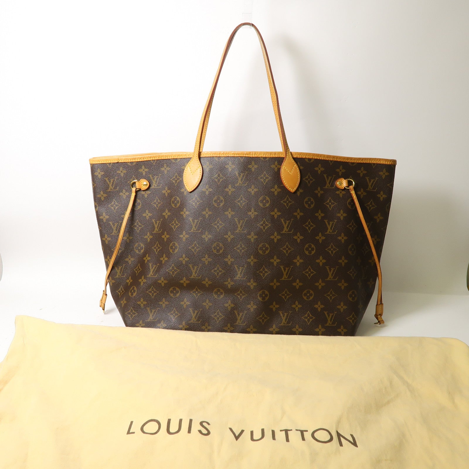 LOUIS VUITTON Monogram Neverfull GM金扣手挽袋啡色