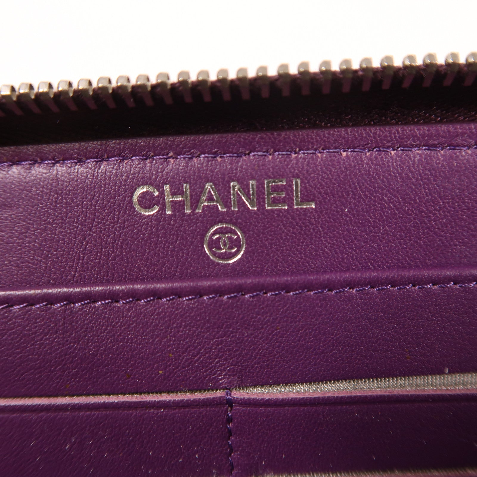 CHANEL 漆皮皮革Long Wallet銀扣長錢包紫色