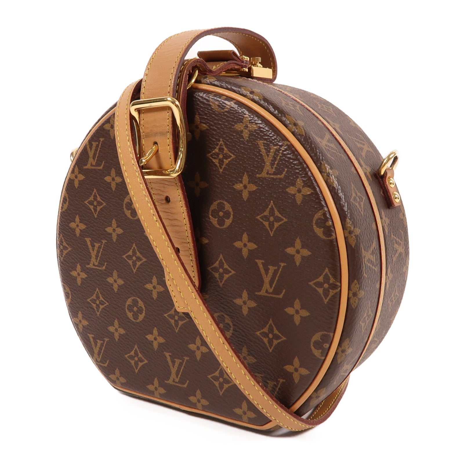 LOUIS VUITTON Monogram Petite Boite Chapeau金扣肩背袋棕色