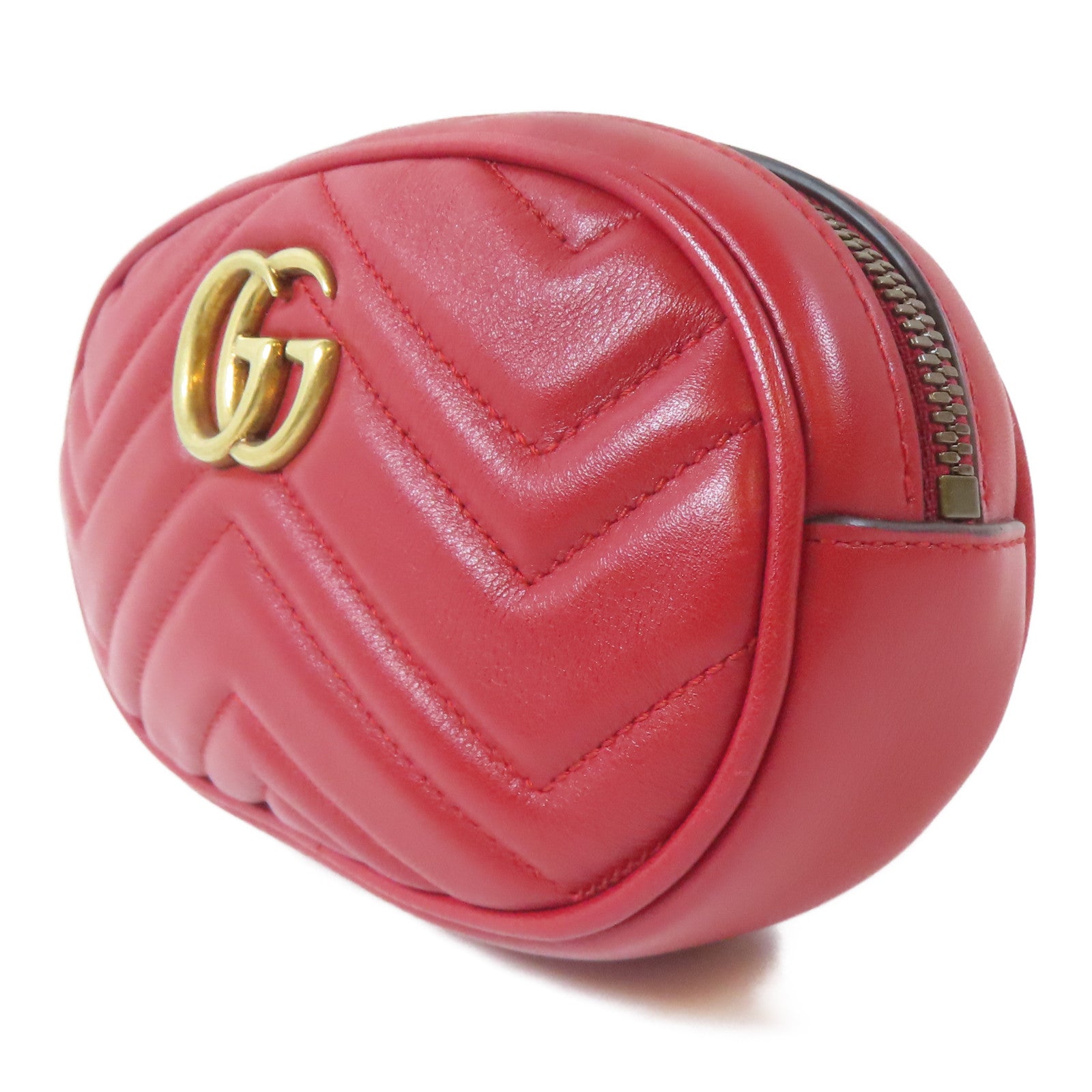 GUCCI 【激減優惠】牛皮皮革GG Marmont金扣腰包紅色