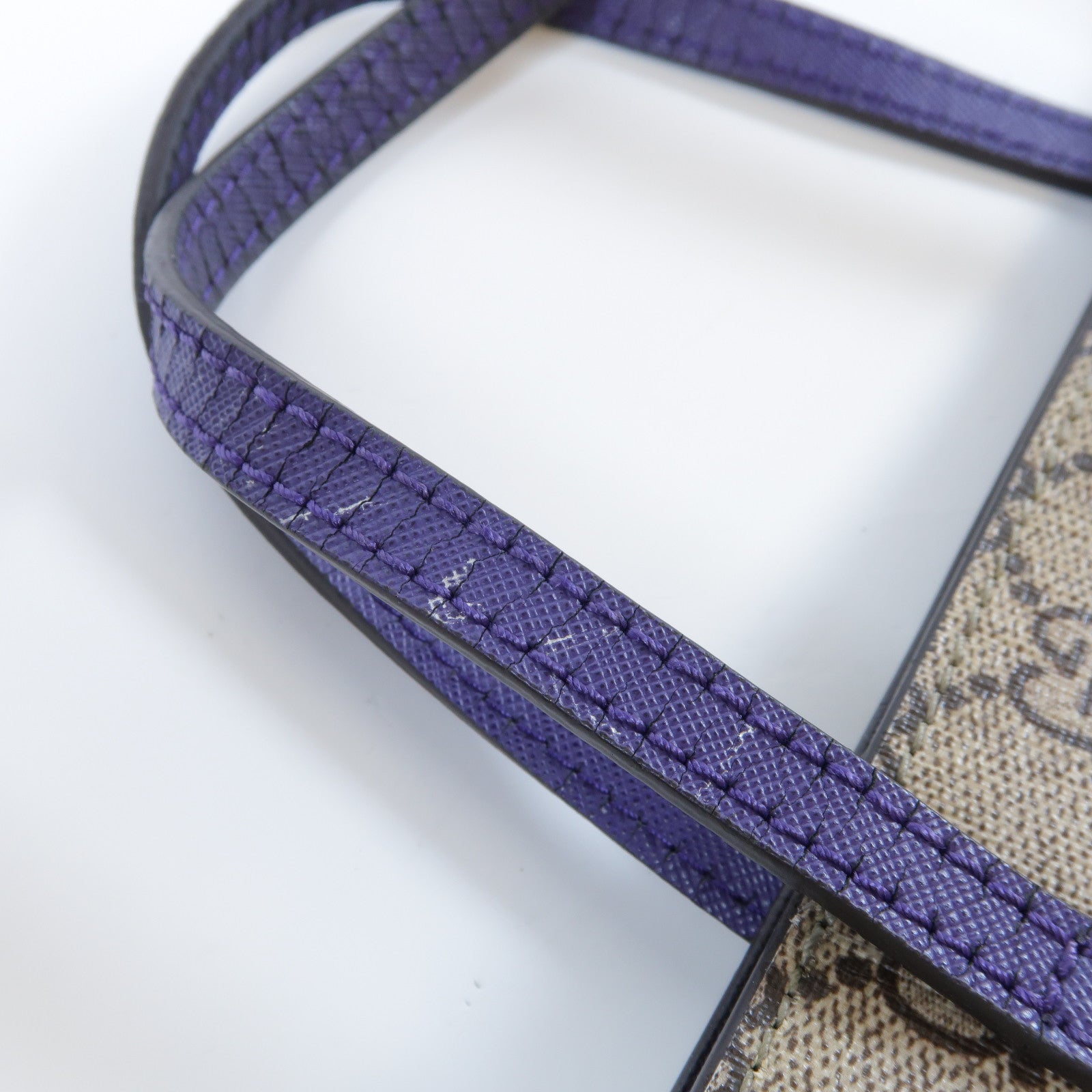 GUCCI 塗層帆布Cat Printed Handbag銀扣手挽袋啡色/紫色